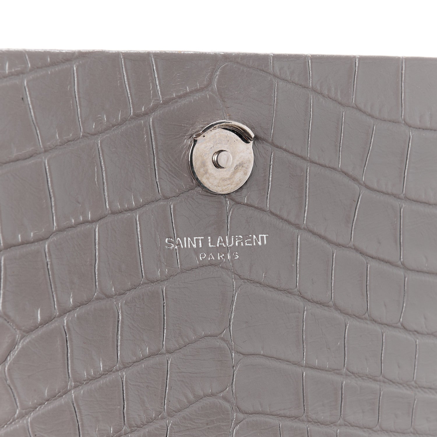 Saint Laurent SAINT LAURENT Calfskin Crocodile Embossed Medium Classic Monogram Kate Tassel Satchel Fog 6 of 13