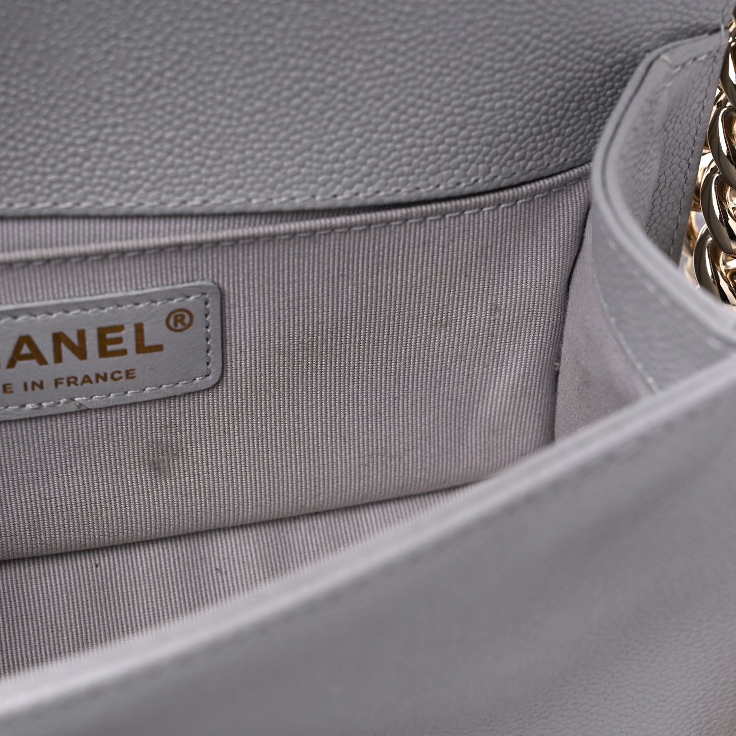 Caviar Quilted Small Boy Flap Light Grey