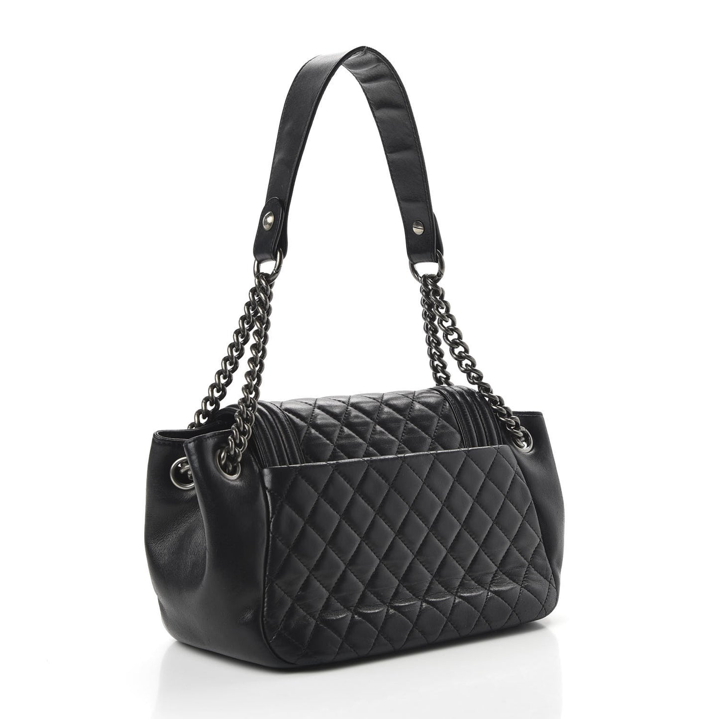 Lambskin Quilted Small Accordion Boy Flap Black