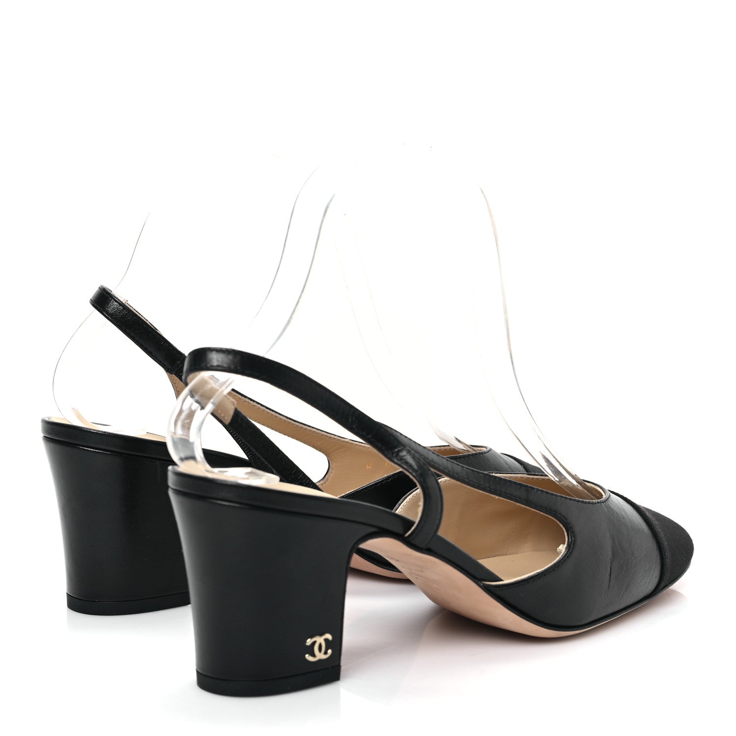 Chanel Goatskin Grosgrain Cap Toe CC Slingback Sandals 38 Black 4 of 9