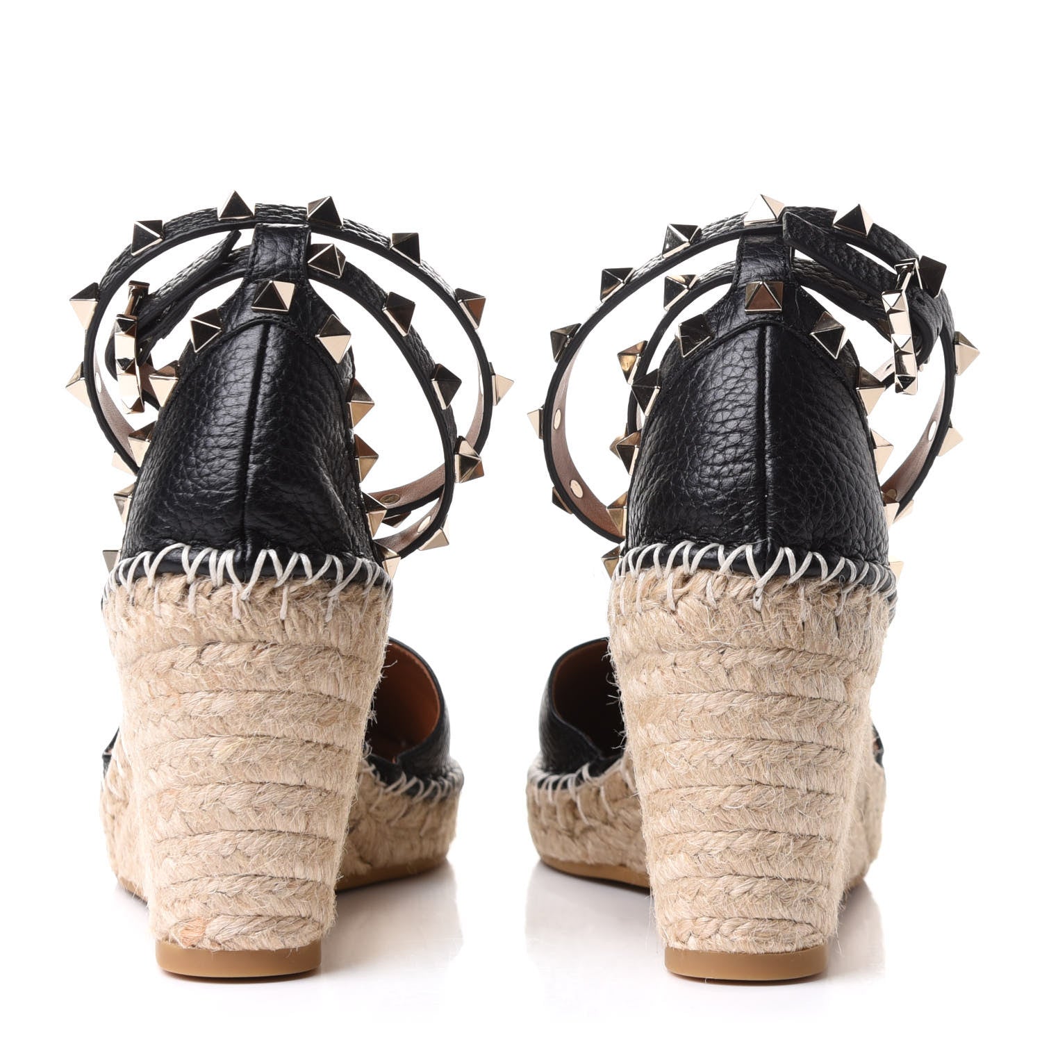 Valentino Garavani Grained Calfskin Rockstud Ankle Wrap Espadrille 15/85mm Wedges 37 Black Light Cuir 5 of 10