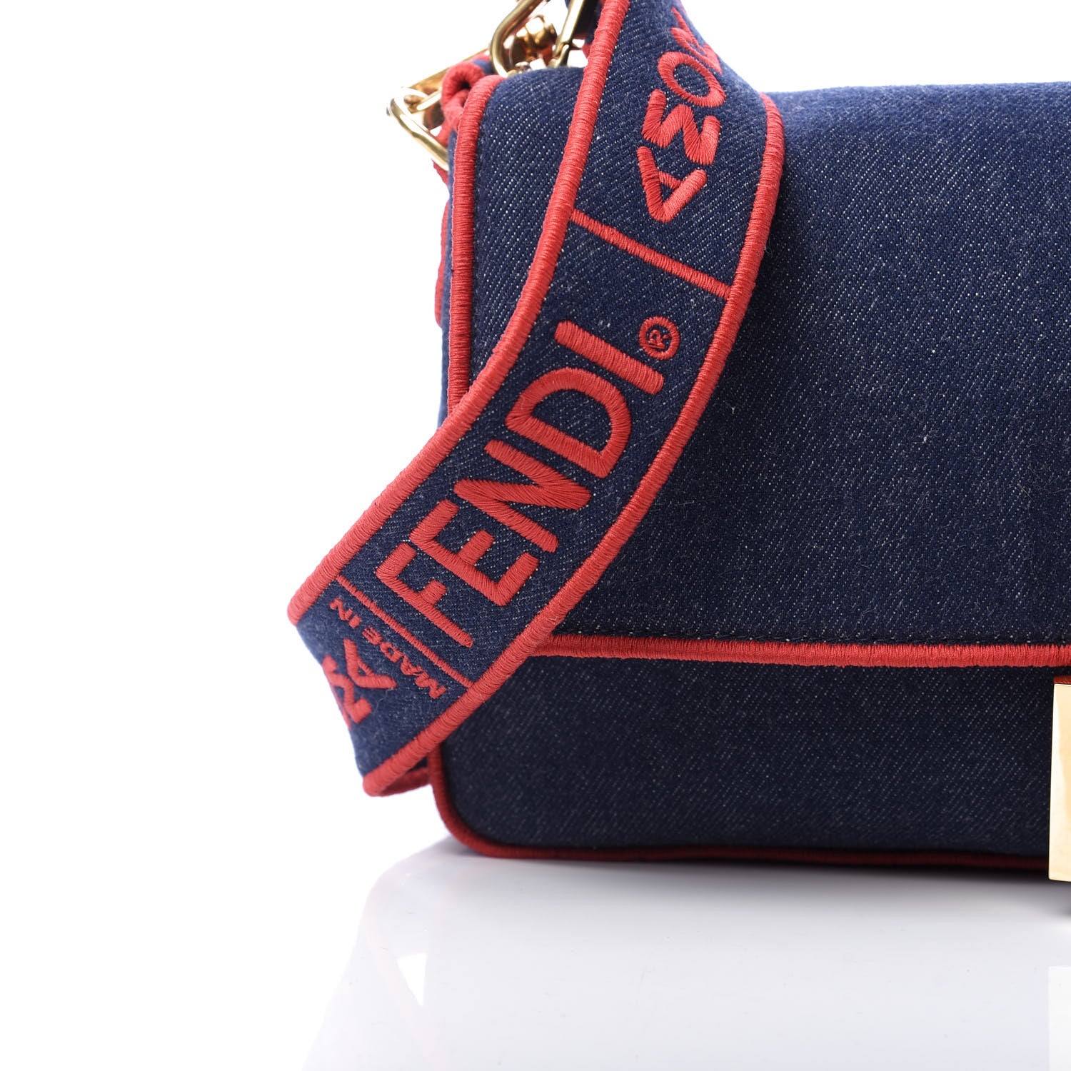 Fendi Denim Large Baguette Blue Rosso 13 of 13