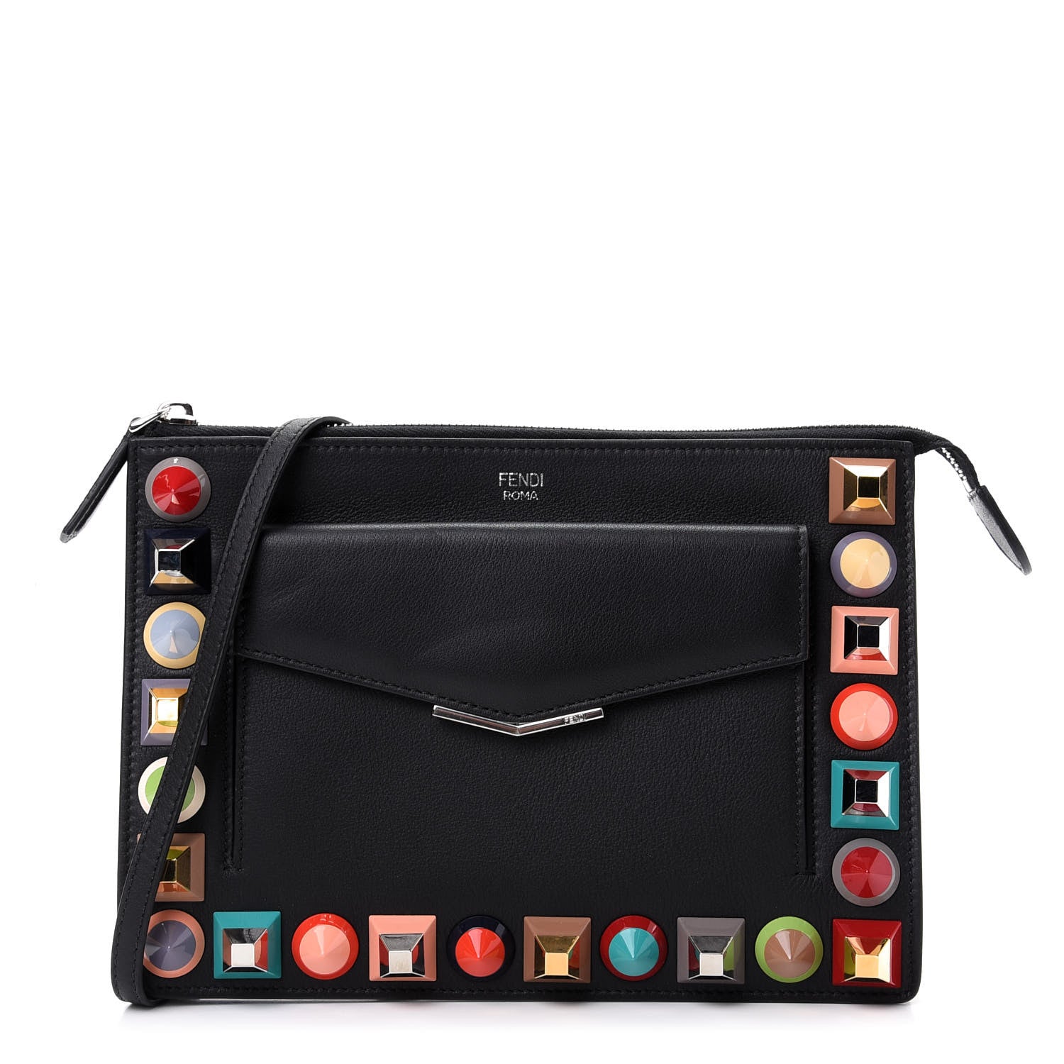 Fendi Vitello Dolce Studded Mini 2Jours Pouch Black Multicolor 1 of 10