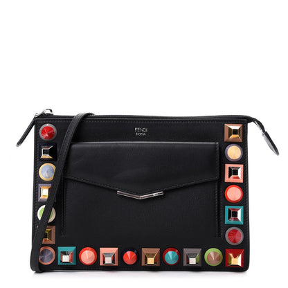 Fendi Vitello Dolce Studded Mini 2Jours Pouch Black Multicolor 1 of 10
