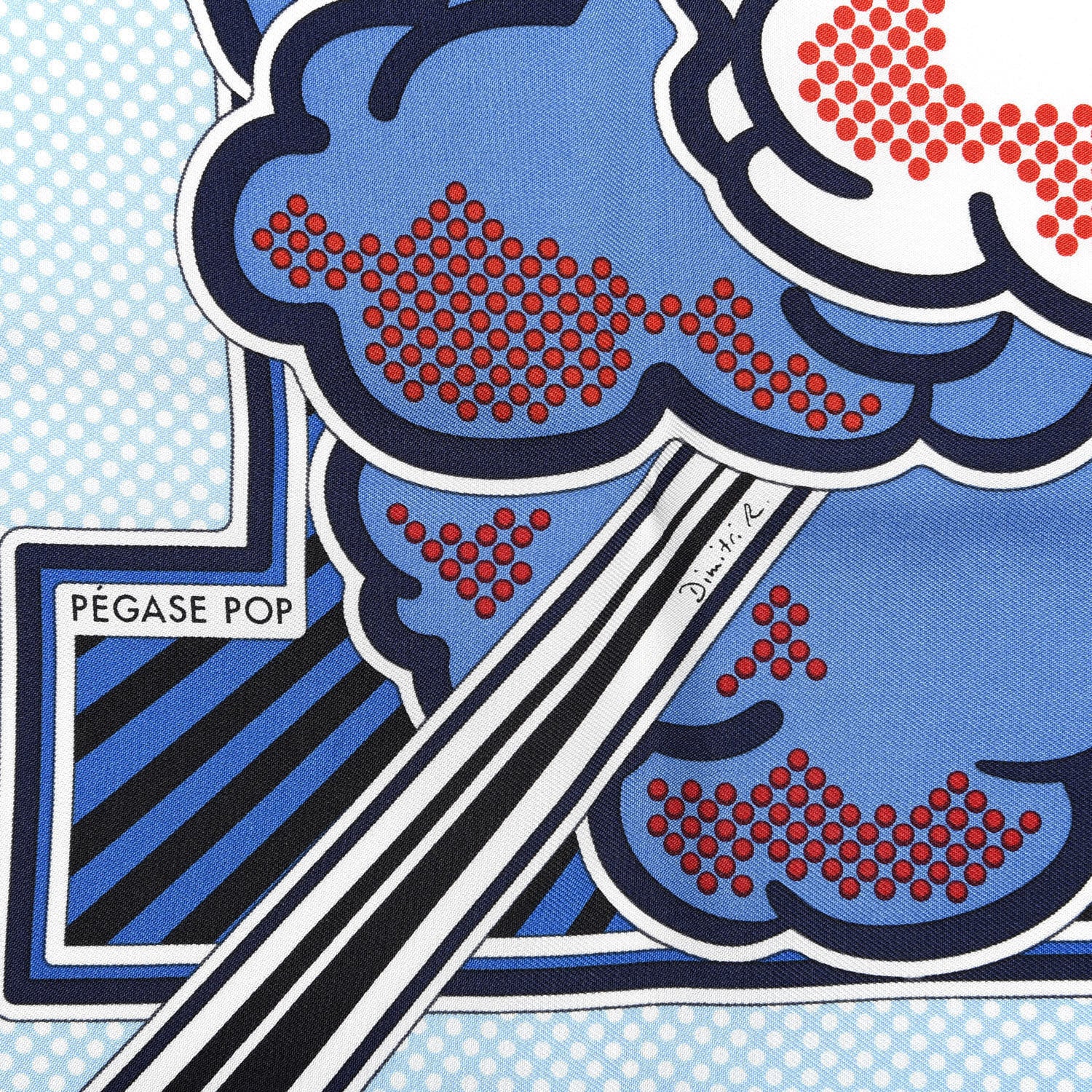 Hermes Silk Pegase Pop Pocket Square Ciel Rouge Bleu Moyen 4 of 5