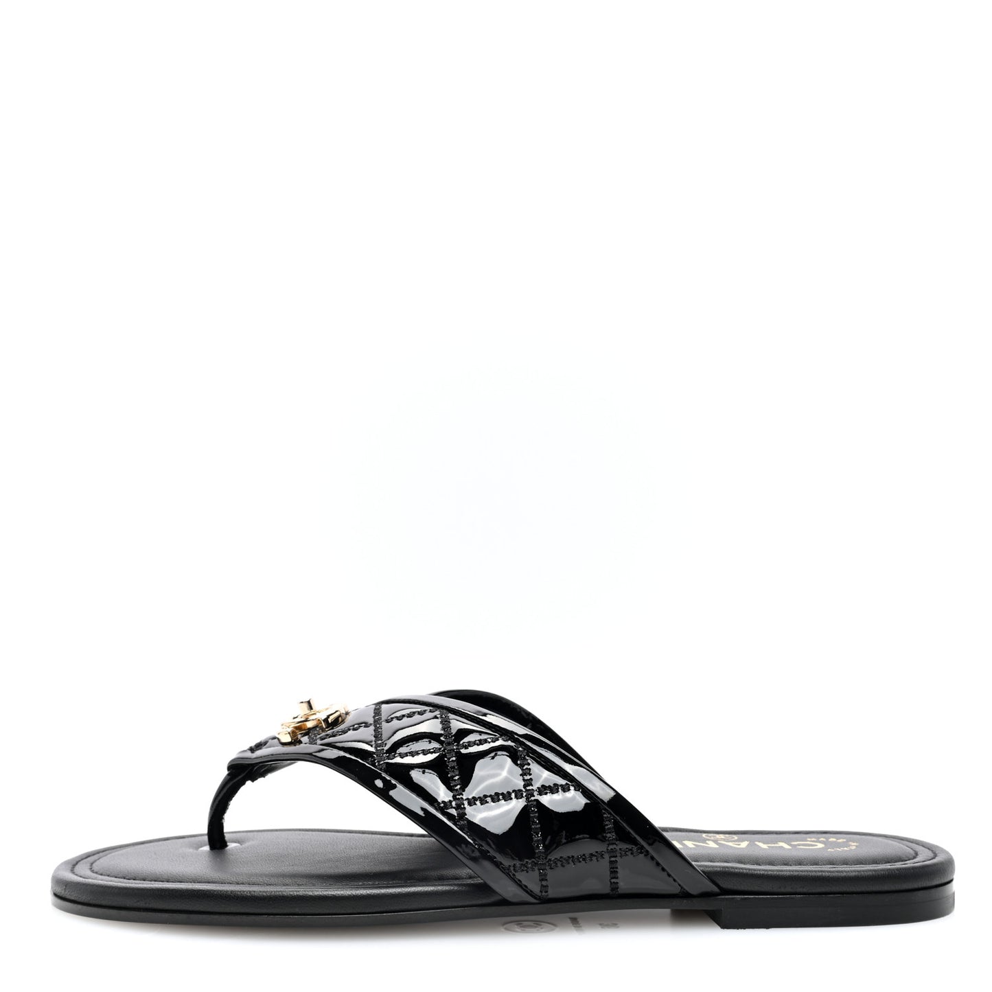 Patent Quilted CC Sandals 36 Black
