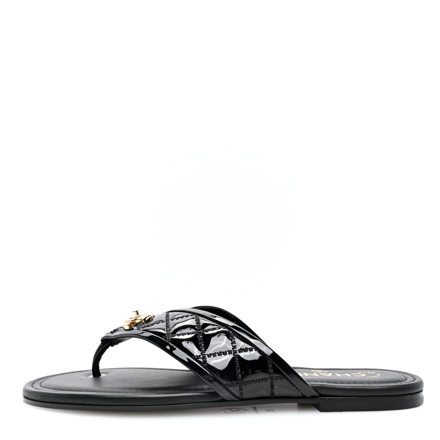 Chanel Patent Quilted CC Sandals 36 Black 1 of 8