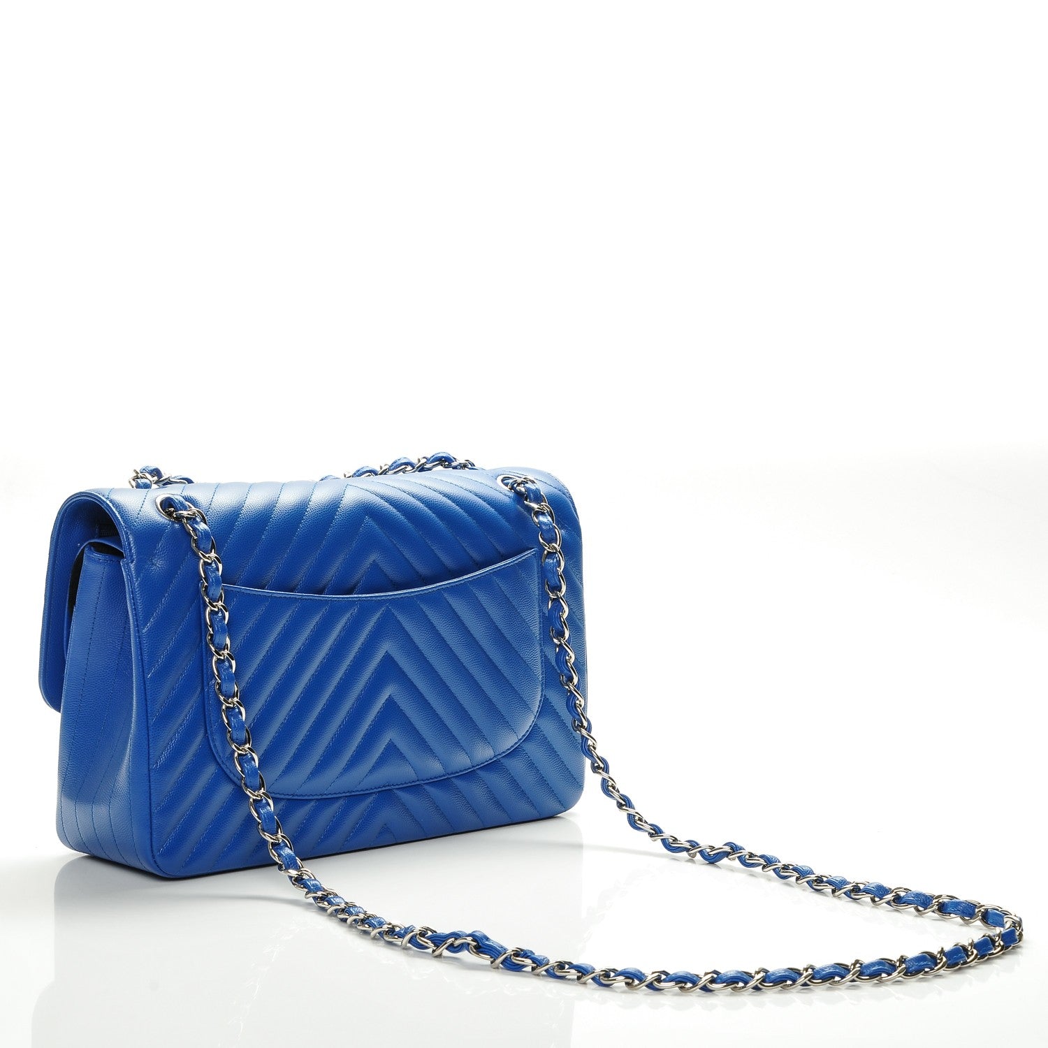 Chanel Caviar Chevron Quilted Jumbo Double Flap Bright Blue 3 of 7