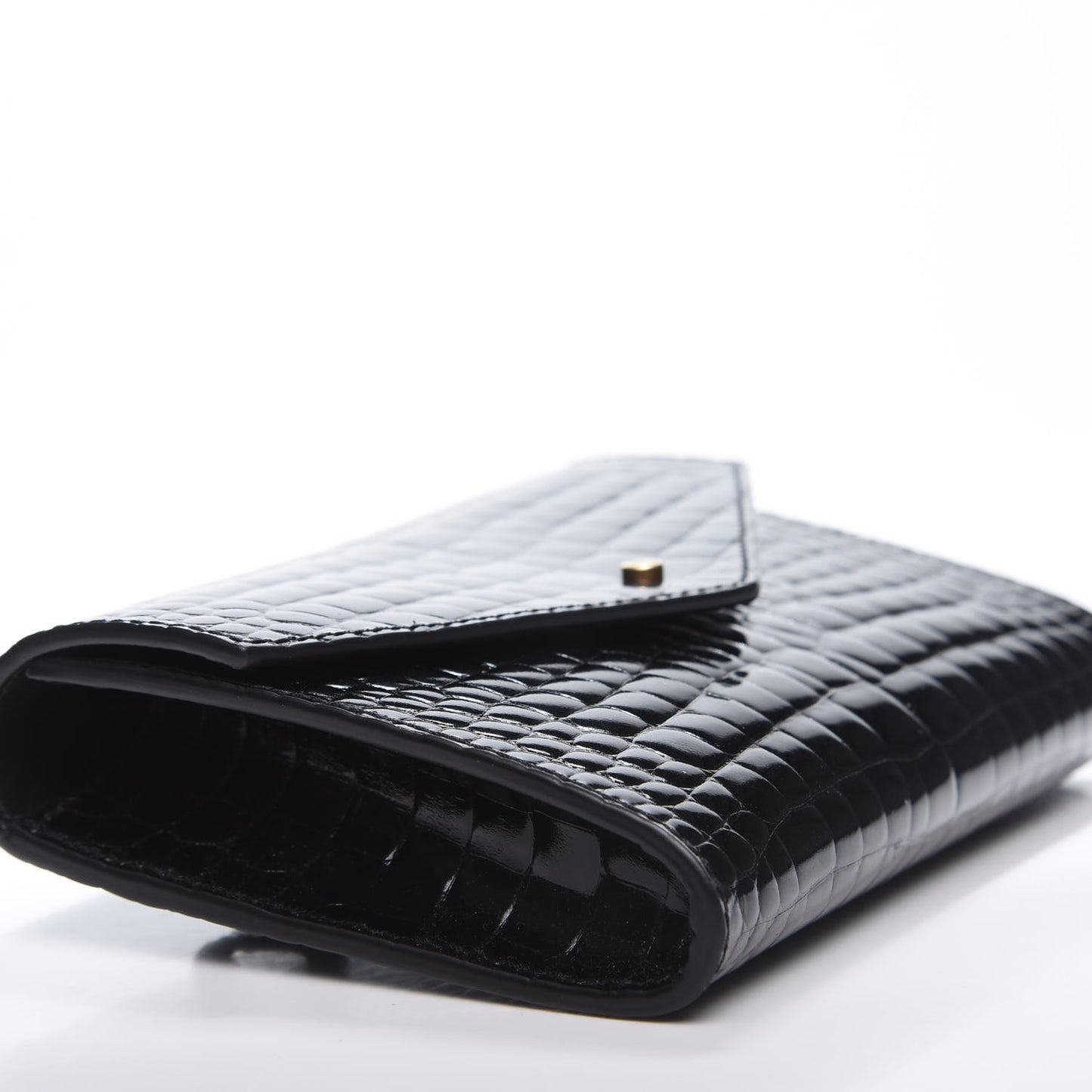 Calfskin Crocodile Embossed Envelope Belt Bag Black