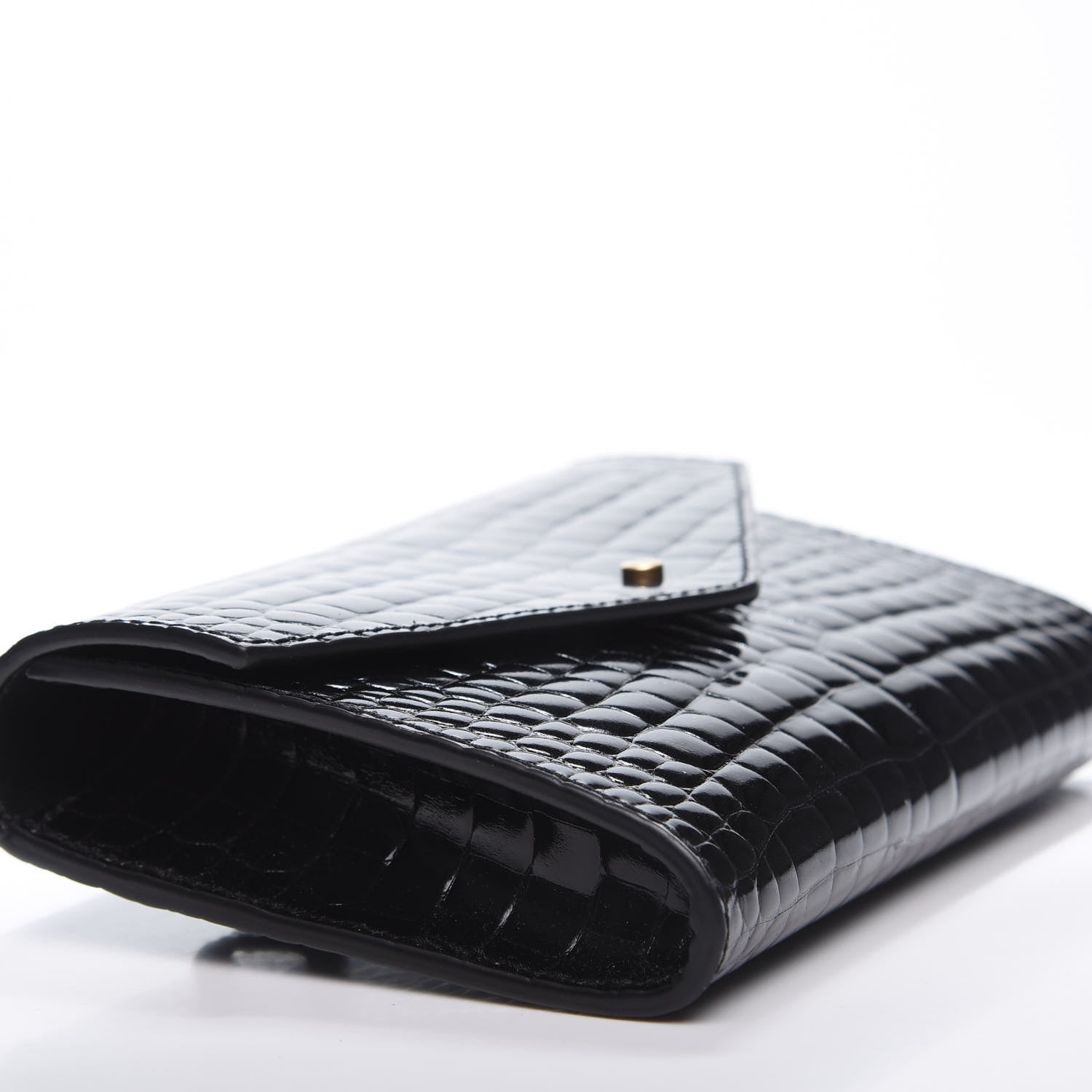 Saint Laurent Calfskin Crocodile Embossed Envelope Belt Bag Black 5 of 10