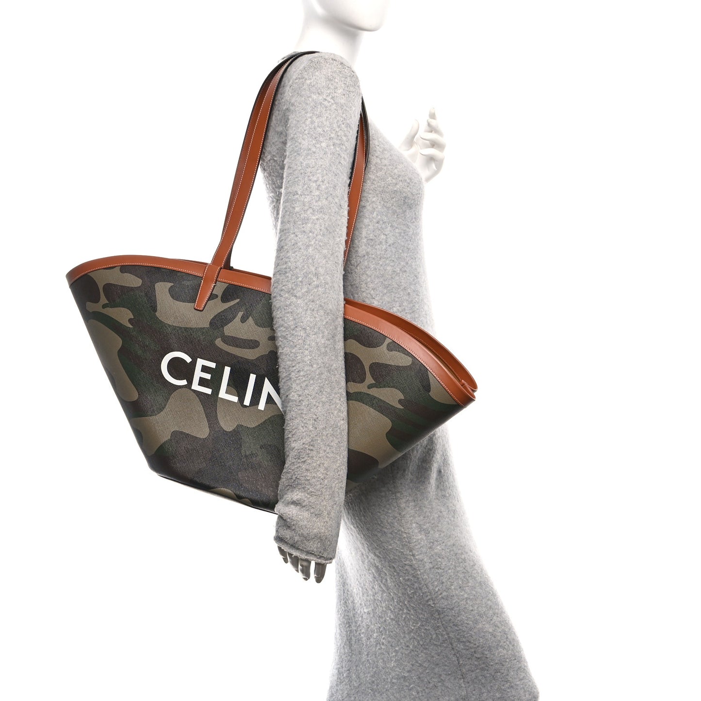 Canvas Calfskin Camouflage Large Couffin Logo Tote Khaki