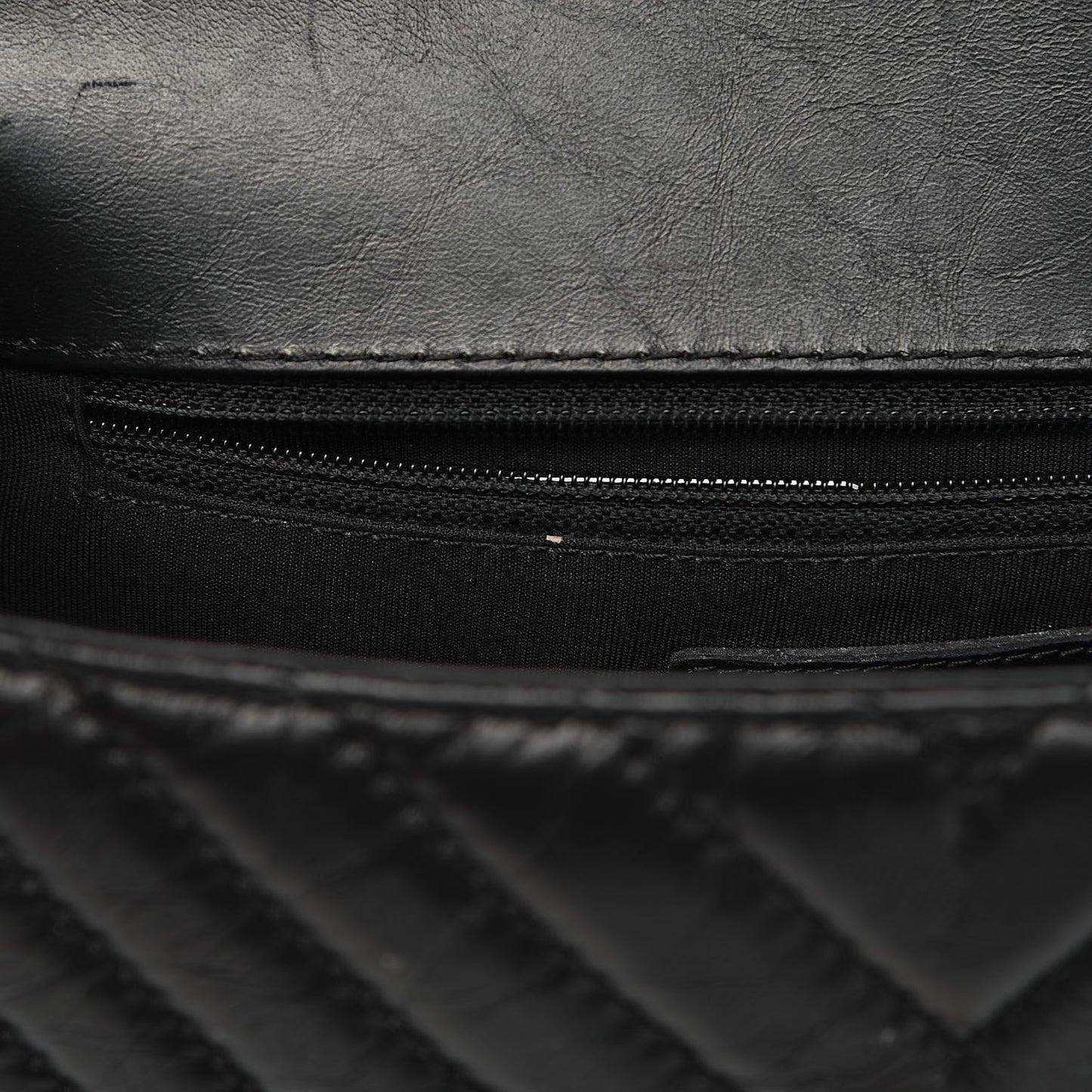 Calfskin Chevron Quilted Top Handle Flap Black
