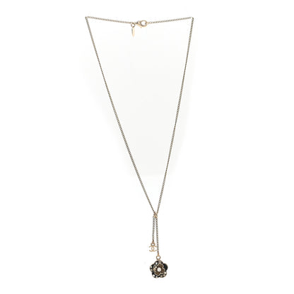 Chanel Enamel Crystal Pearl CC Camellia Drop Necklace Gold Black 3 of 4