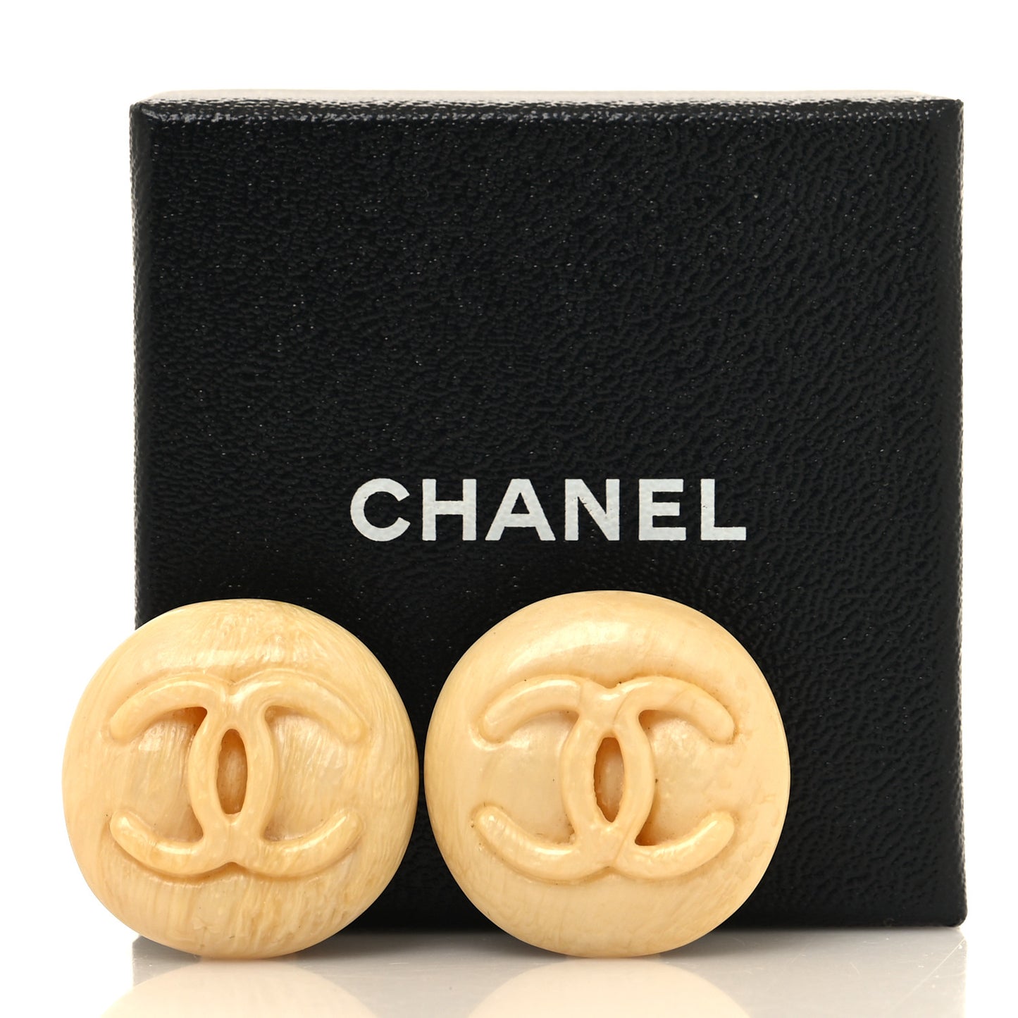 Resin CC Clip On Earrings Beige