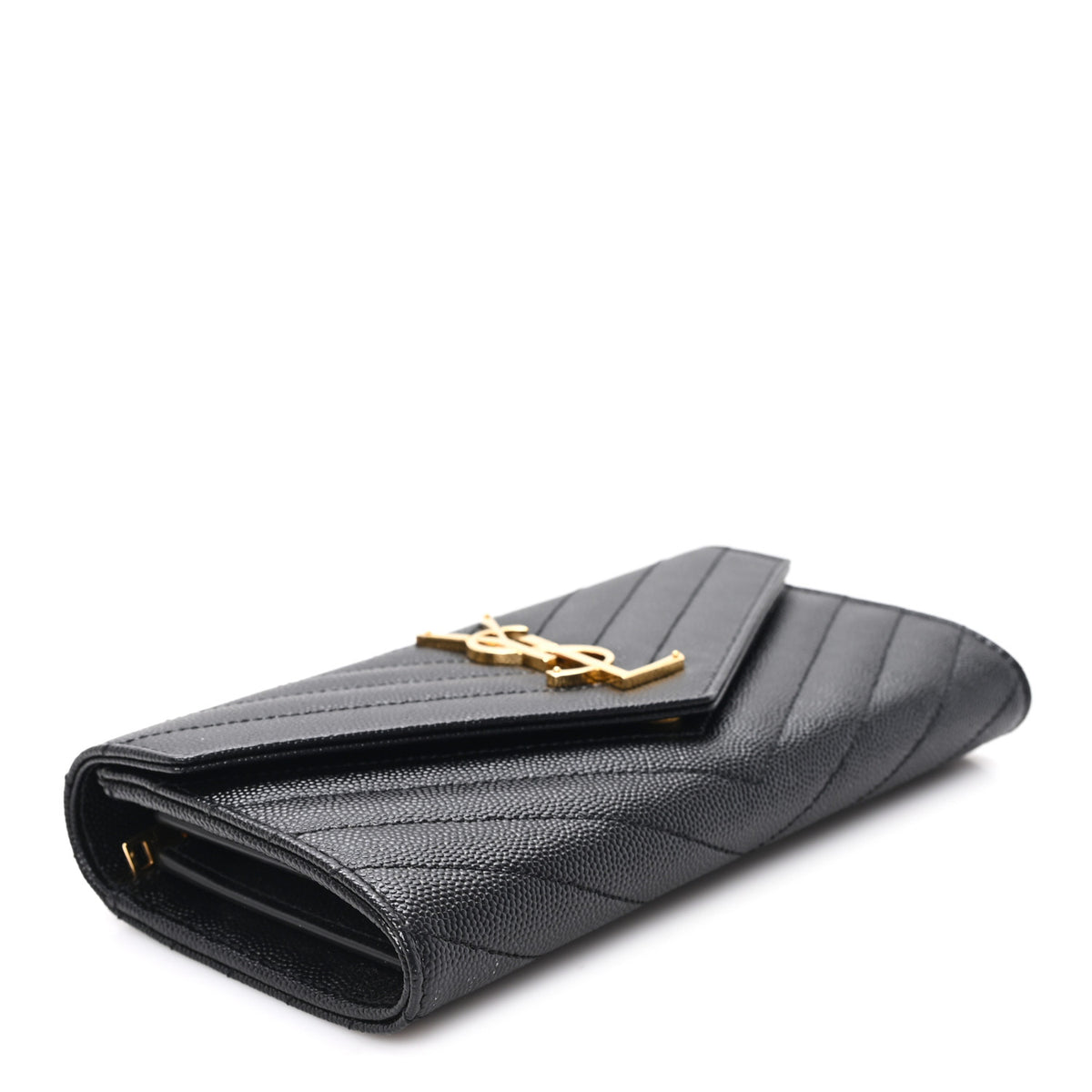 Saint Laurent Grain De Poudre Matelasse Chevron Monogram Flap Wallet Black 4 of 8