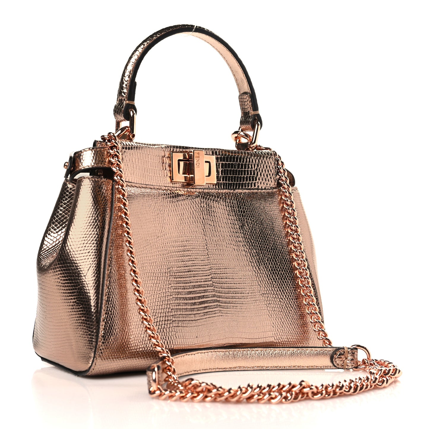 Metallic Lizard XS Peekaboo Iconic Satchel Rose Gold