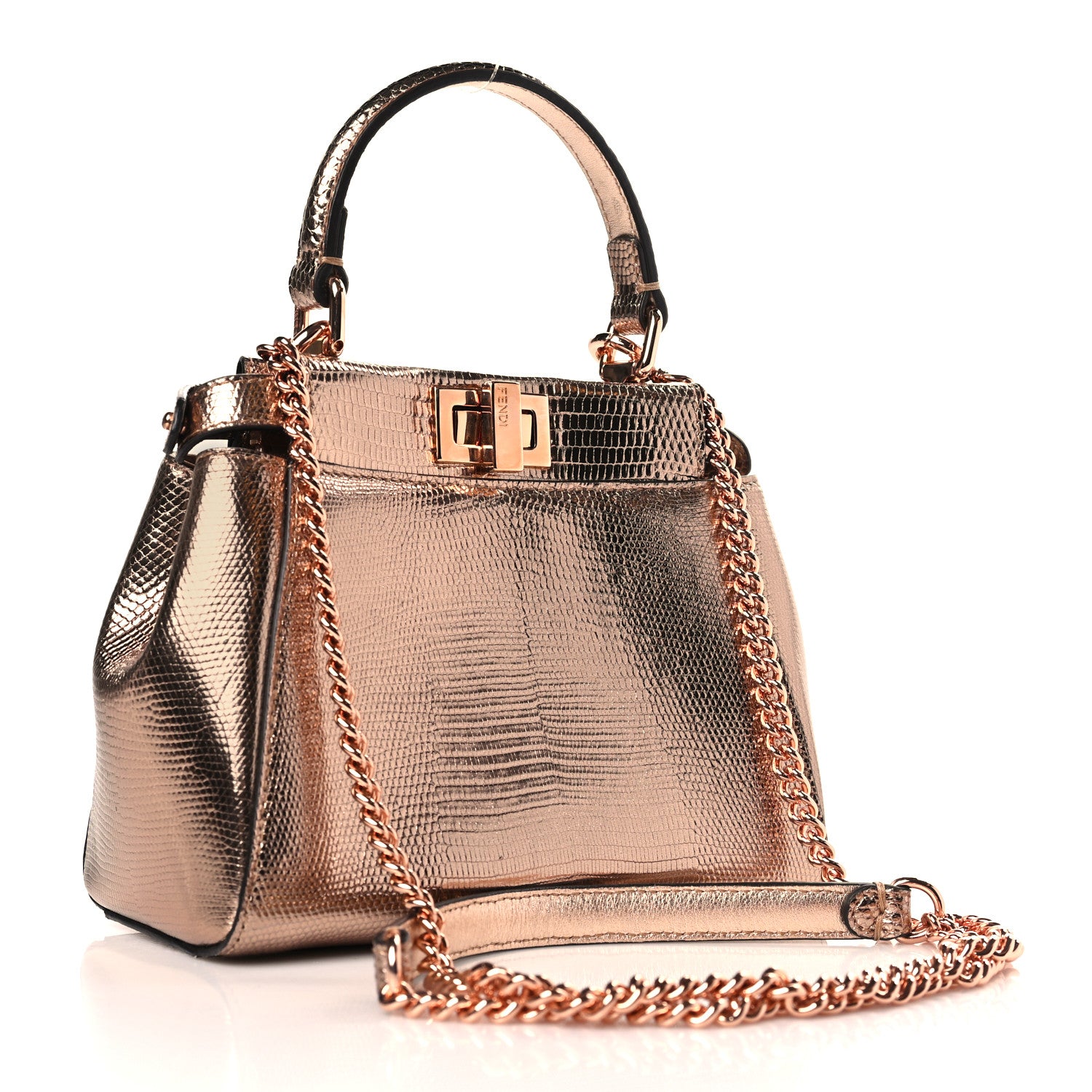 Fendi Metallic Lizard XS Peekaboo Iconic Satchel Rose Gold 3 of 9