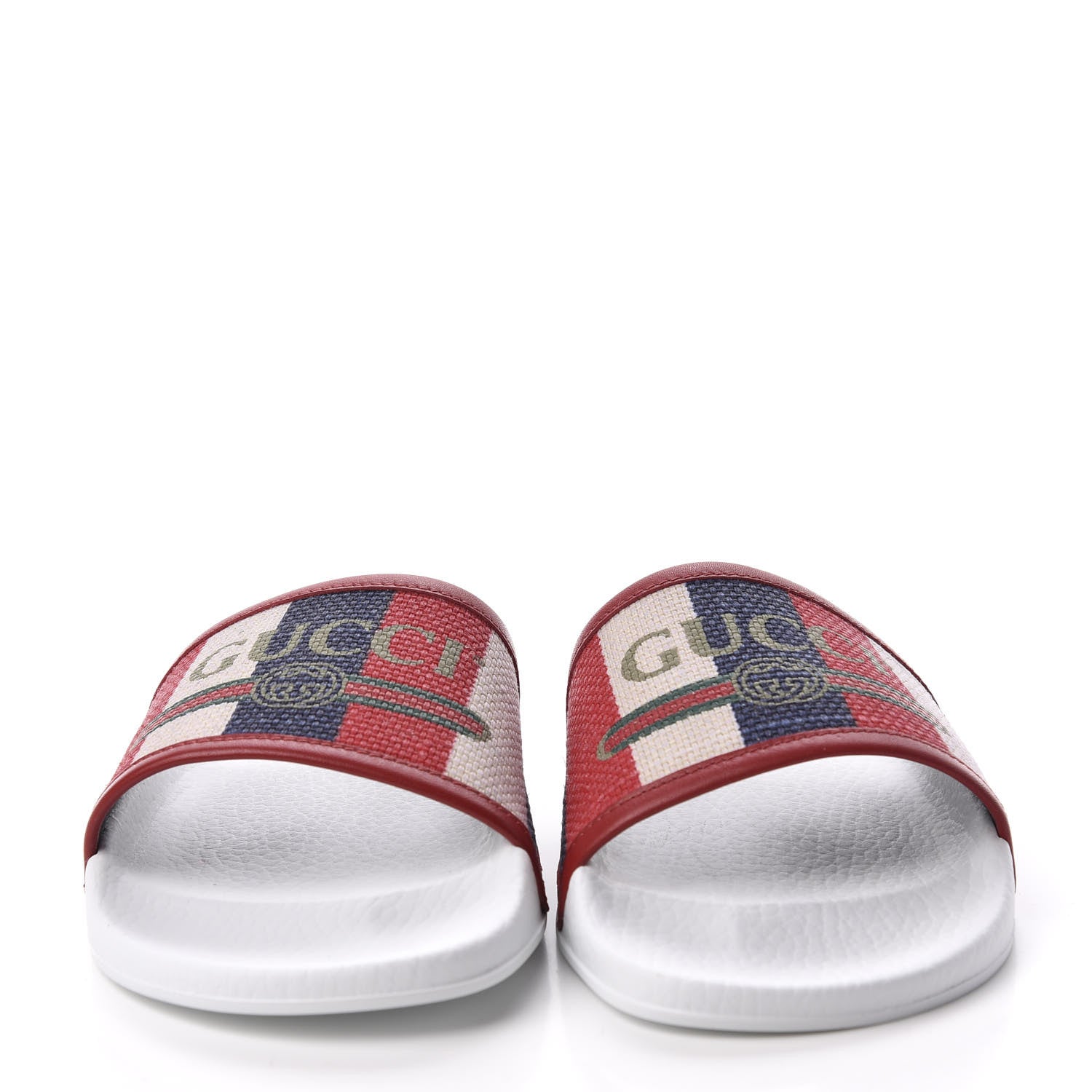 Gucci Canvas Sylvie Stripe Logo Pursuit Slide Sandals 39 Mystic White Hibiscus Red Maritime 3 of 8