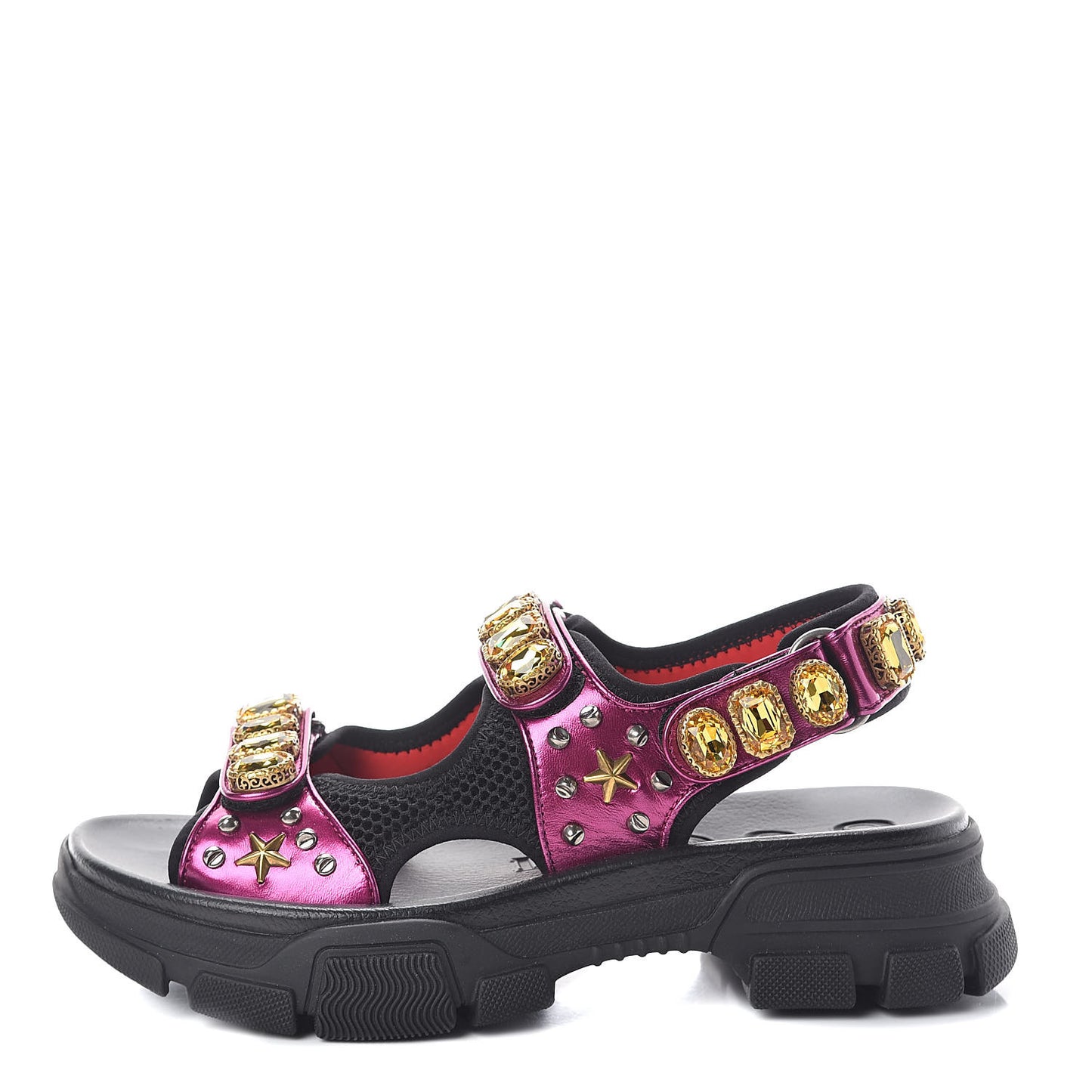 Nappa Mesh Crystal Embellished Studded Womens Aguru Sandals 40 Pink Black