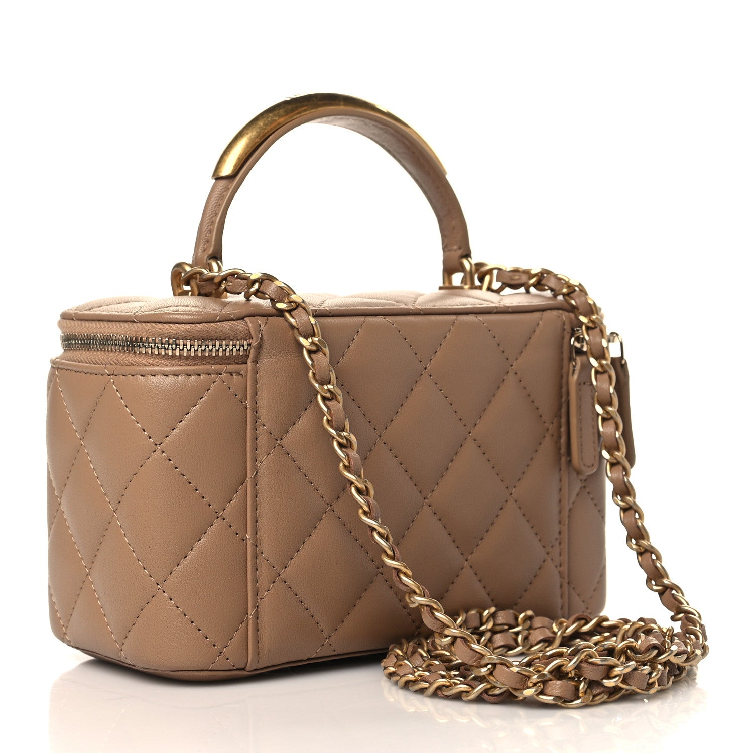 Chanel Lambskin Quilted Metal Small Top Handle Vanity Case With Chain Beige 3 of 12