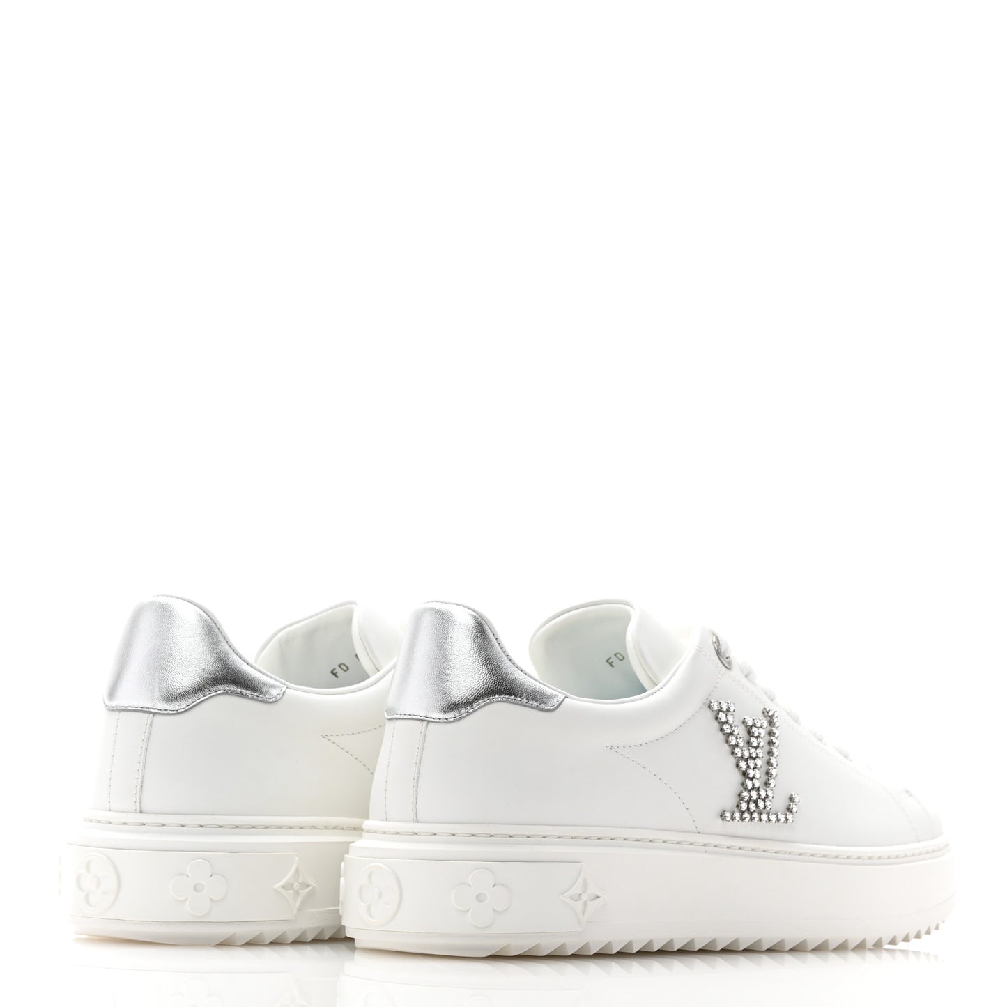 Calfskin Monogram Rhinestone Time Out Sneakers 38.5 White Silver
