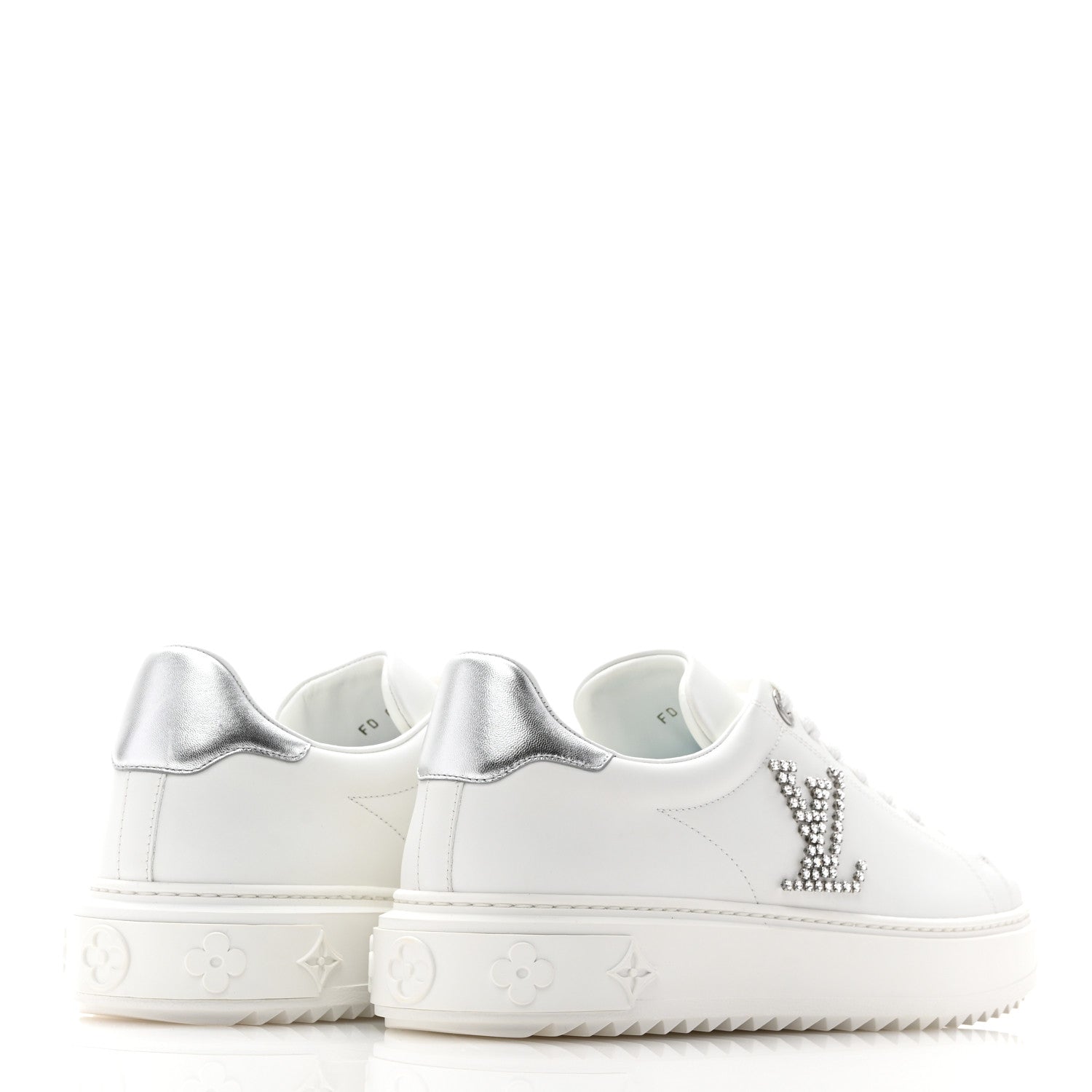 Louis Vuitton Calfskin Monogram Rhinestone Time Out Sneakers 38.5 White Silver 4 of 9