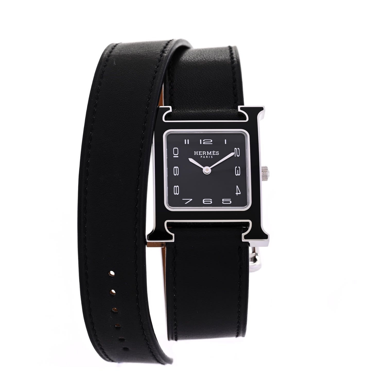 Hermes Stainless Steel Barenia Lacquer 26mm Heure H Hour Quartz Watch Noir 5 of 5