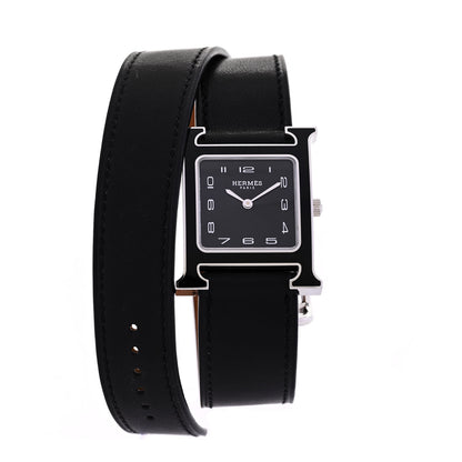 Hermes Stainless Steel Barenia Lacquer 26mm Heure H Hour Quartz Watch Noir 5 of 5