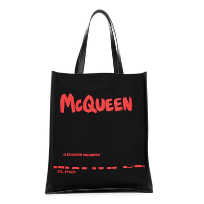Alexander McQueen Canvas Jacquard Print Graffiti Tote Black Lust Red 1 of 11