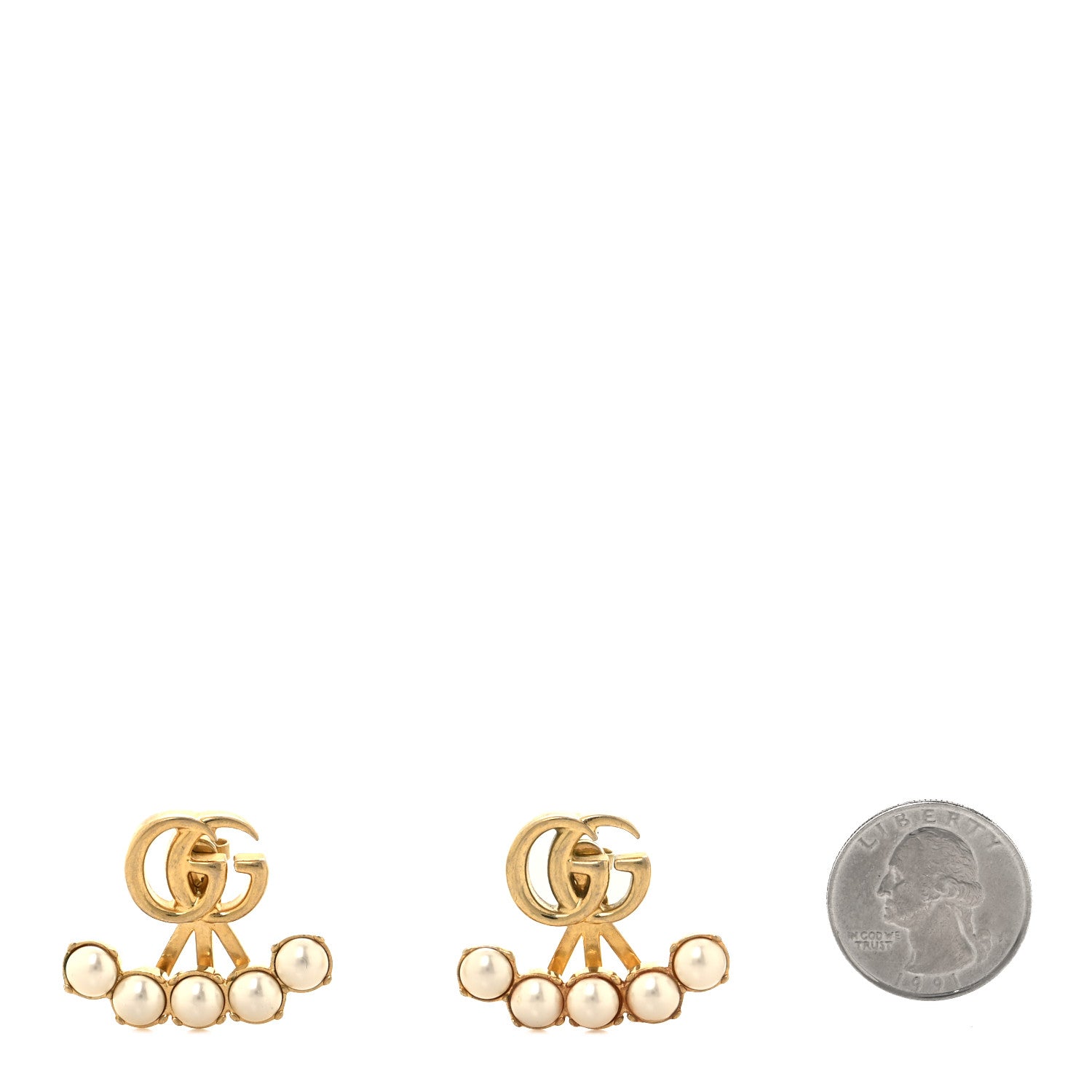 Gucci Metal Pearl Double G Drop Earrings Gold 2 of 4