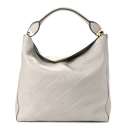 Burberry Heritage Grain Check Embossed Medium Lindburn Hobo Pale Grey 1 of 15
