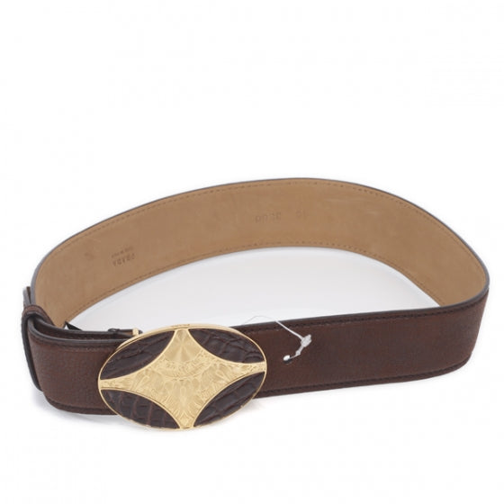 Prada Leather Crocodile Embossed Buckle Belt 75 30 Brown 1 of 10