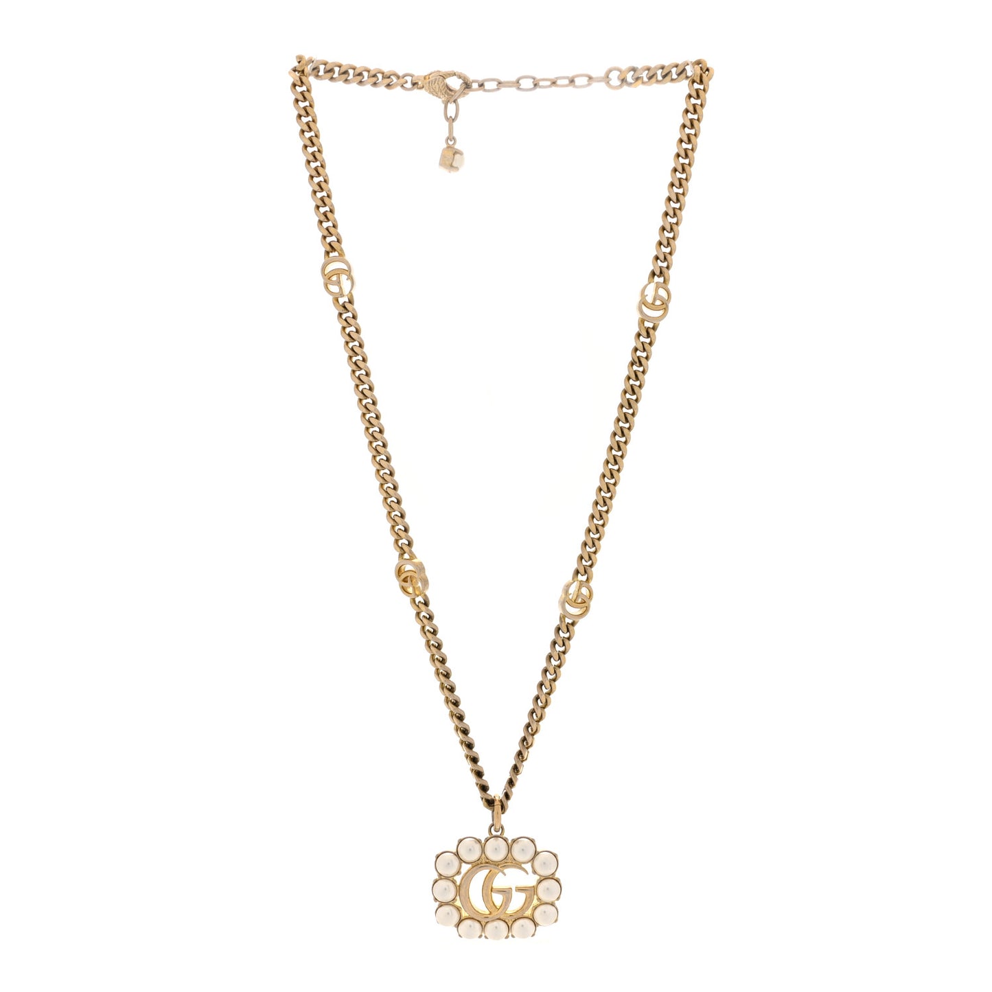 Pearl Embellished Double G Necklace Aged Gold