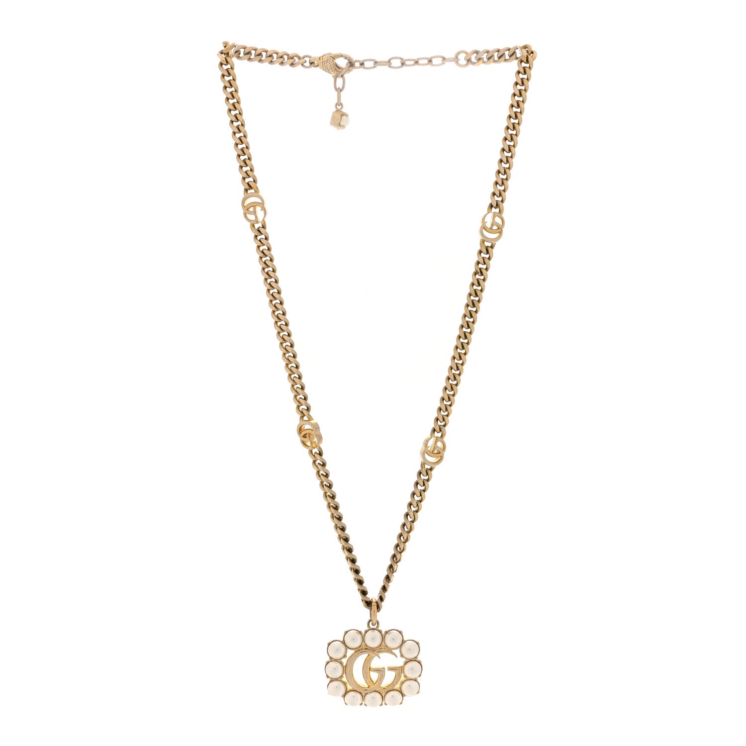 Gucci Pearl Embellished Double G Necklace Aged Gold 3 of 5