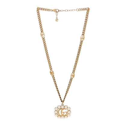 Gucci Pearl Embellished Double G Necklace Aged Gold 3 of 5