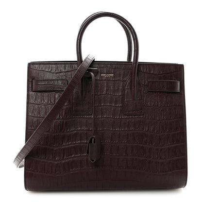 Saint Laurent Calfskin Crocodile Embossed Small Sac De Jour Amarena 1 of 9