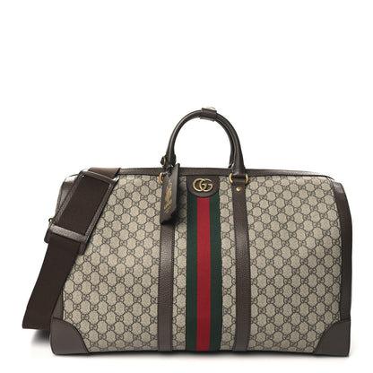 Gucci GG Supreme Monogram Textured Dollar Calfskin Web Large Savoy Duffle Bag Beige Ebony 1 of 11