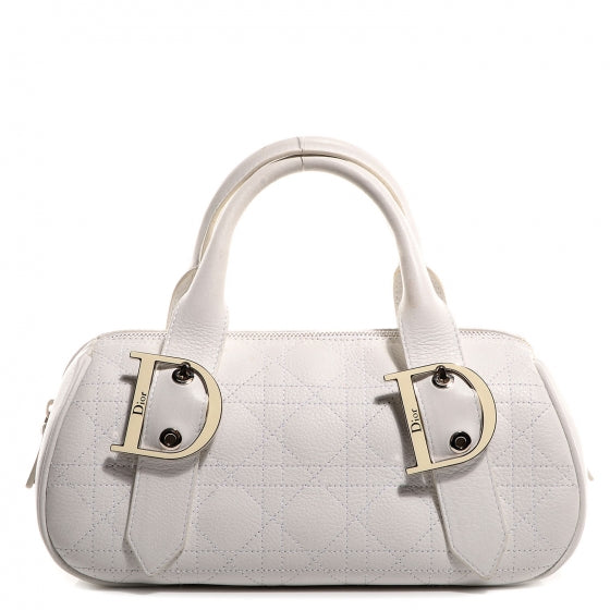 Christian Dior Cervo Deerskin Cannage Stitched Boston White 1 of 8
