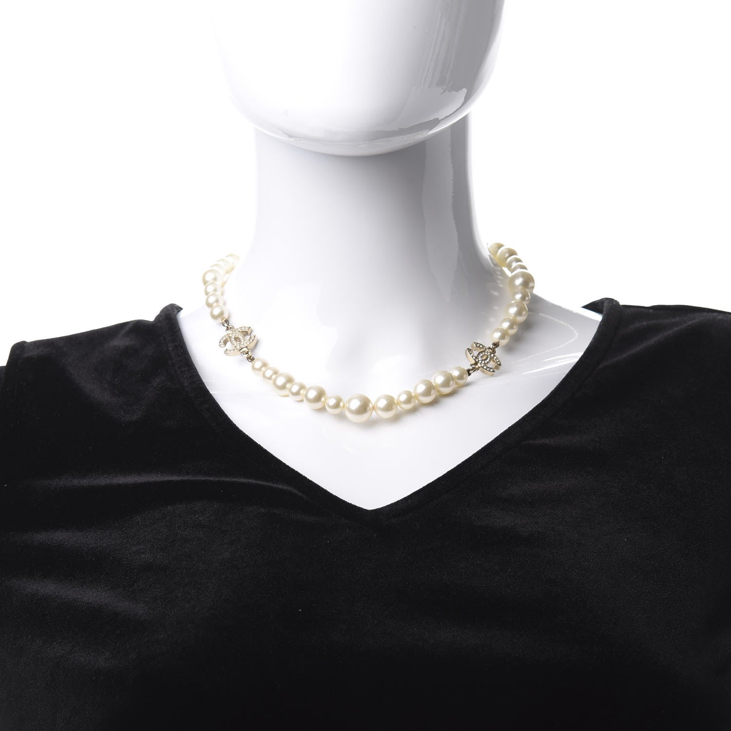 Chanel Crystal Pearl CC Short Necklace Gold 2 of 6