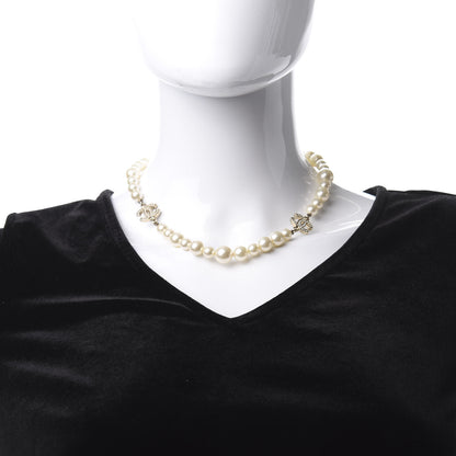 Chanel Crystal Pearl CC Short Necklace Gold 2 of 6