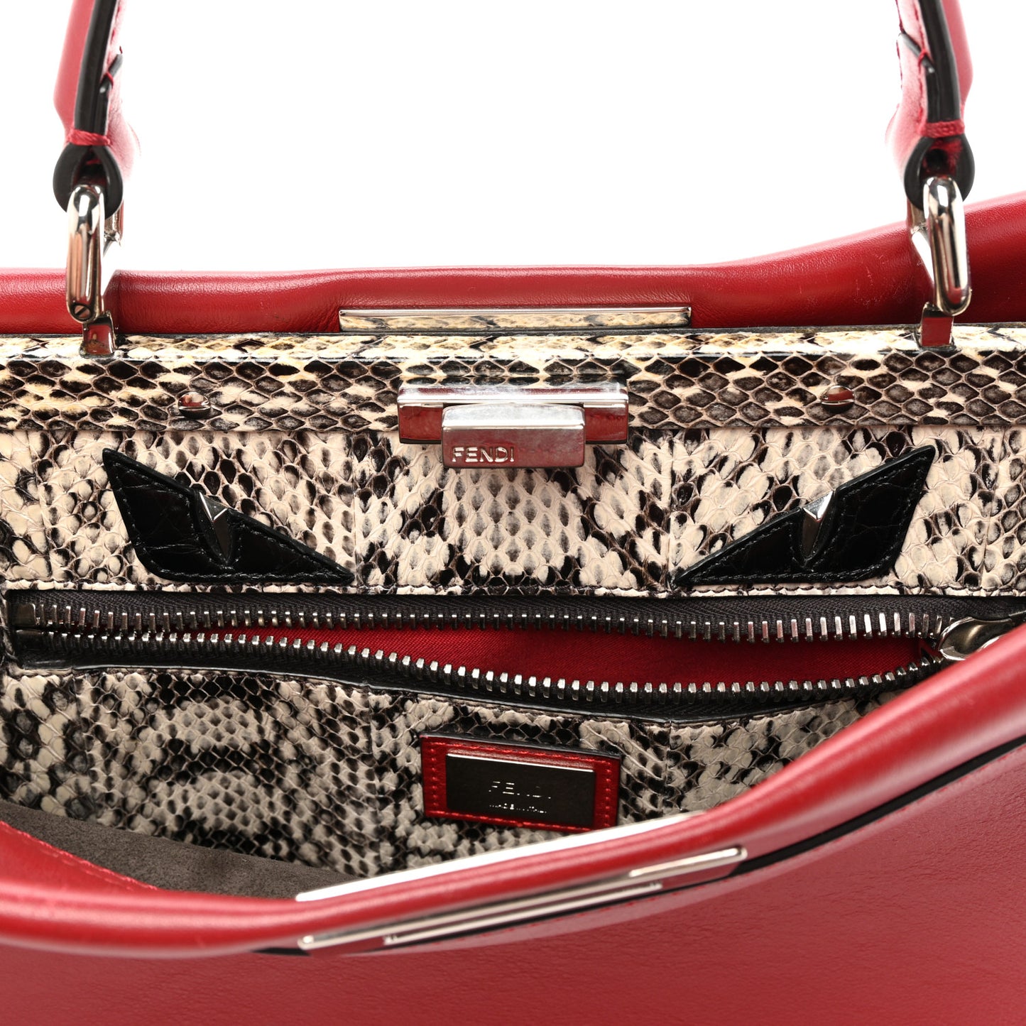 Vitello Seta Elaphe Crocodile Monster Eyes Medium Peekaboo Iconic Satchel Ribes Naturale