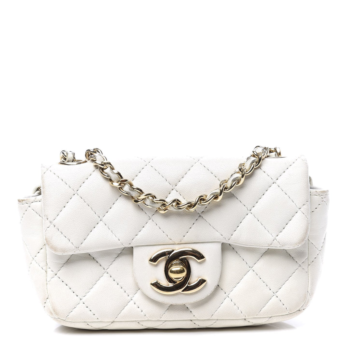 Lambskin Quilted Extra Mini Flap Heart Valentine Charms White