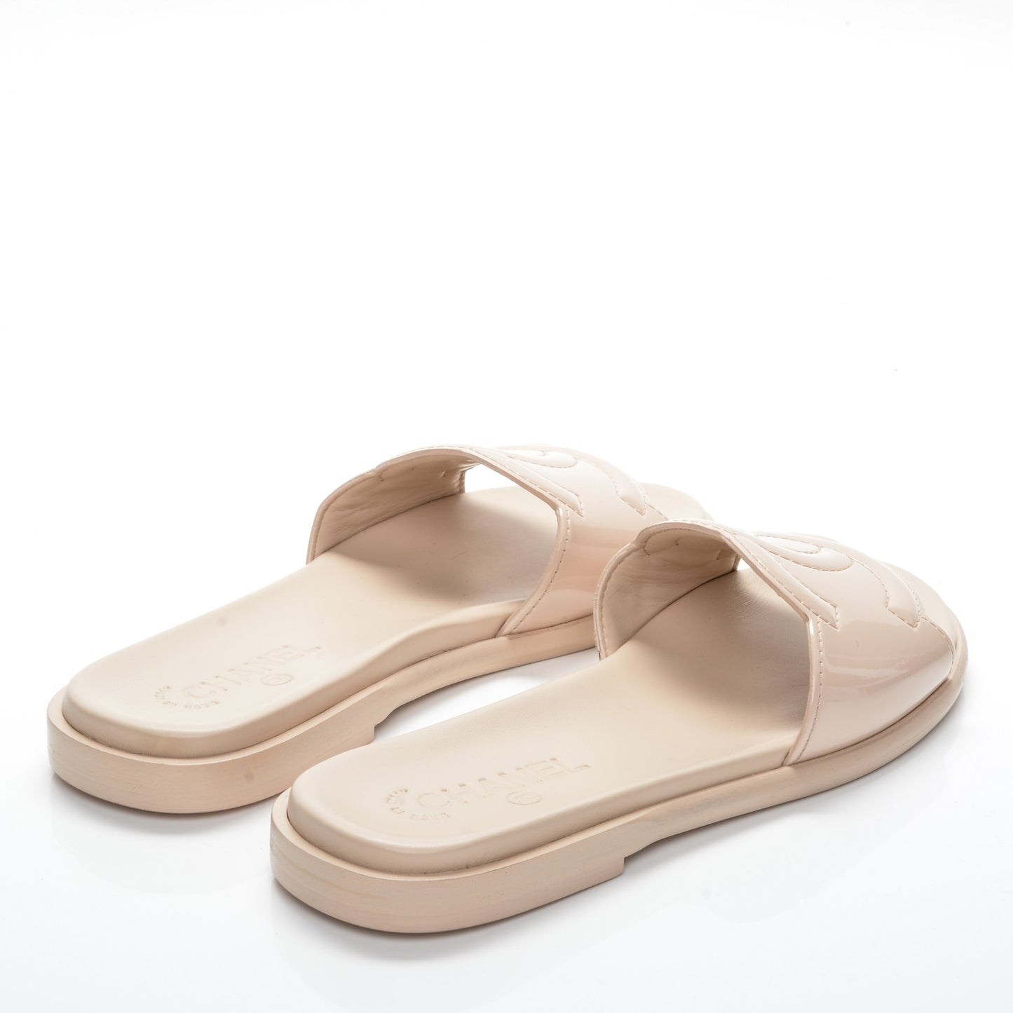 Patent Calfskin CC Slip On Mules 39 Beige