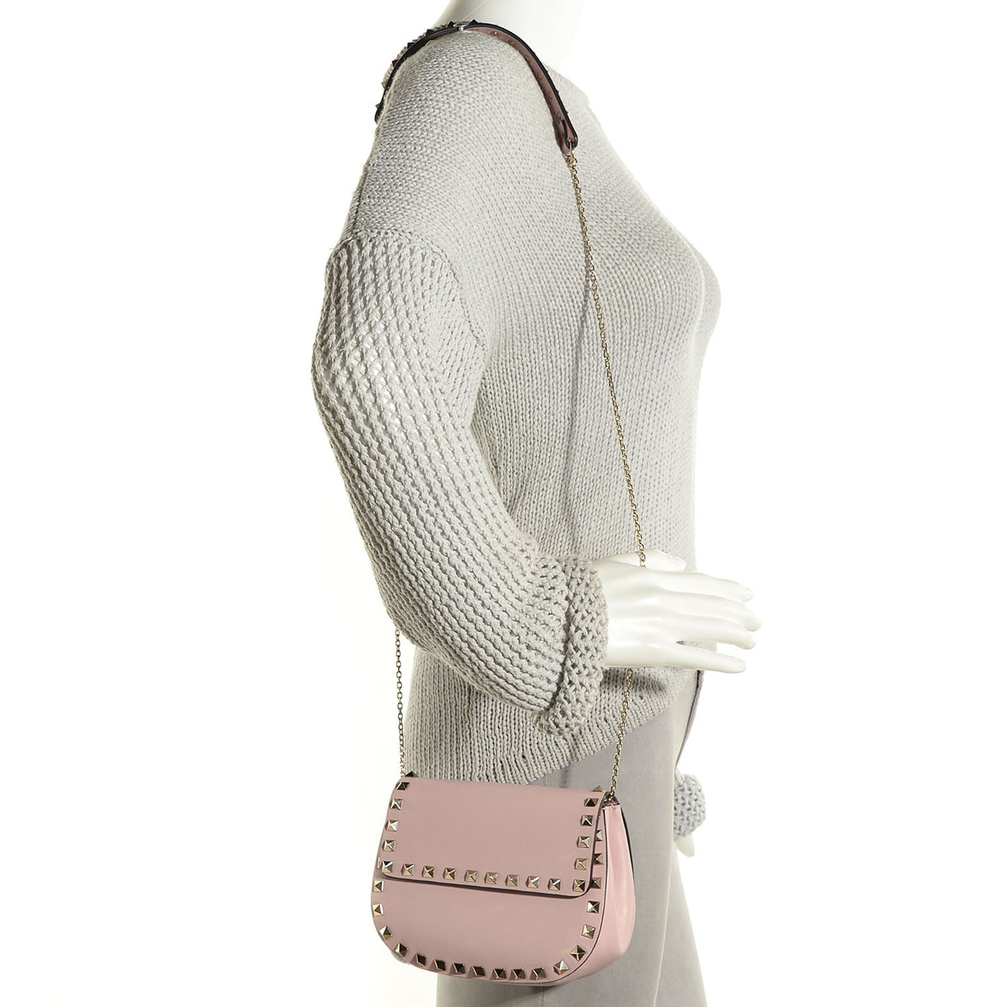 Calfskin Rockstud Crossbody Saddle Bag Water Rose