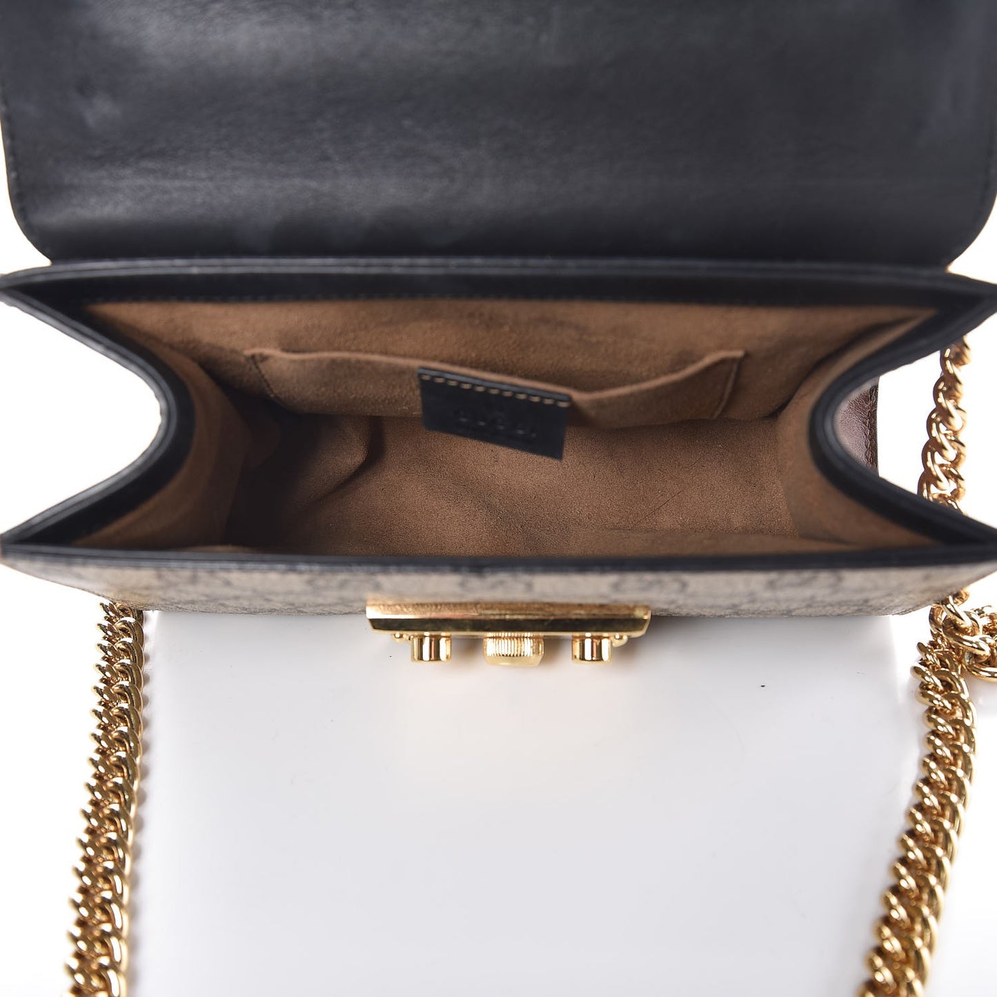 GG Supreme Monogram Calfskin Small Padlock Shoulder Bag Beige Black Cuir