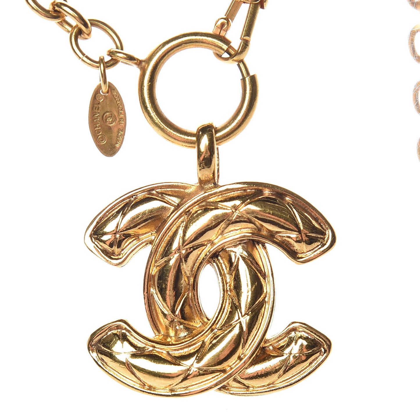 Quilted CC Necklace Gold