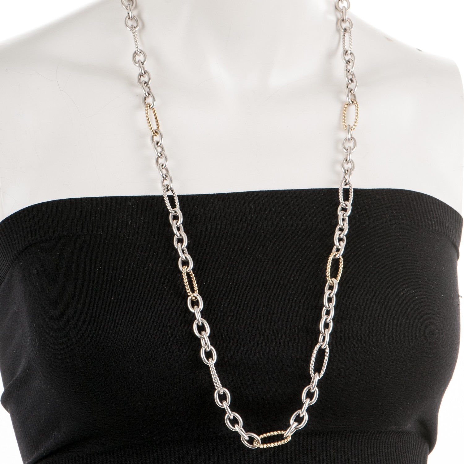 David Yurman Sterling Silver 18K Gold Figaro Chain Long Necklace 2 of 3
