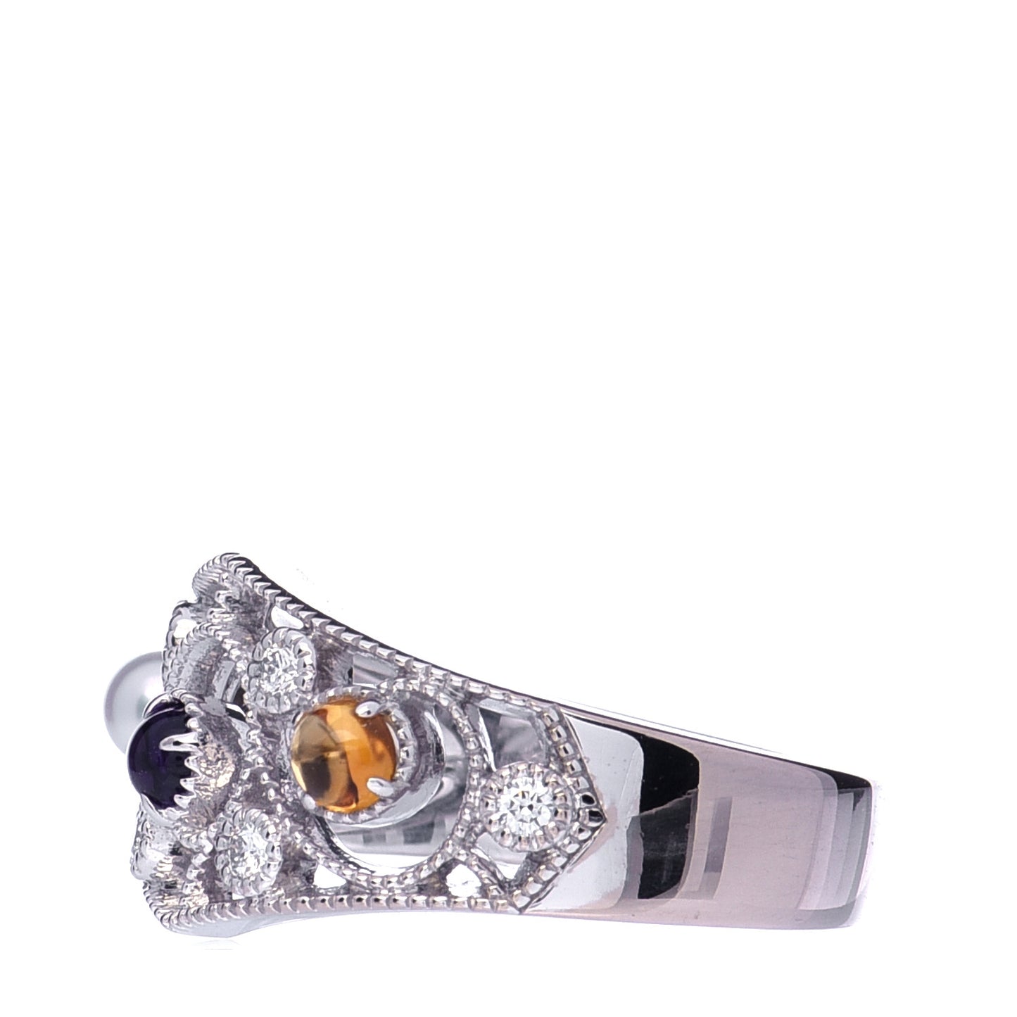 18K White Gold Akoya Pearl Diamond Amethyst Citrine Ring 50 5.5