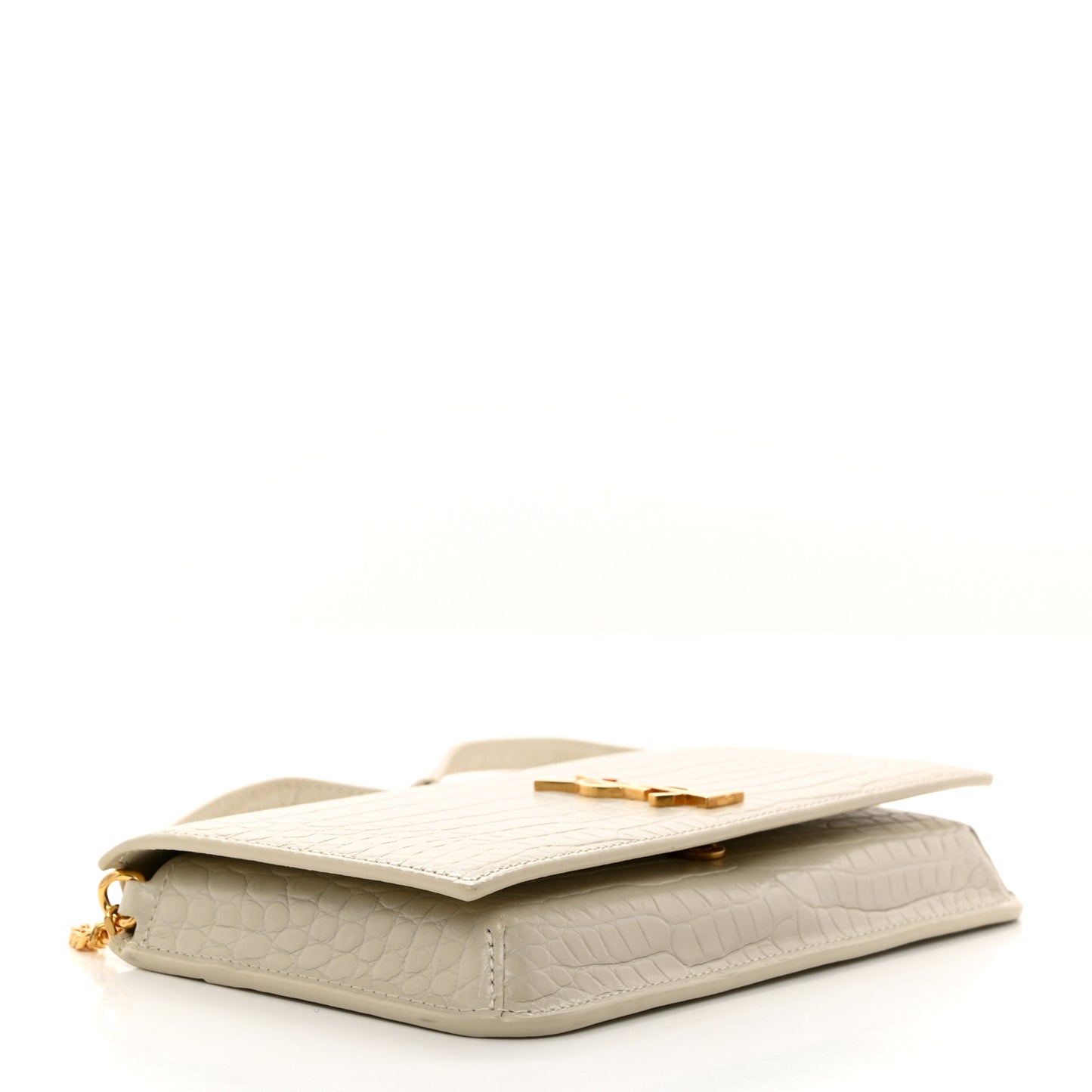 SAINT LAURENT Crocodile Embossed Monogram Phone Holder Crossbody Blanc Vintage