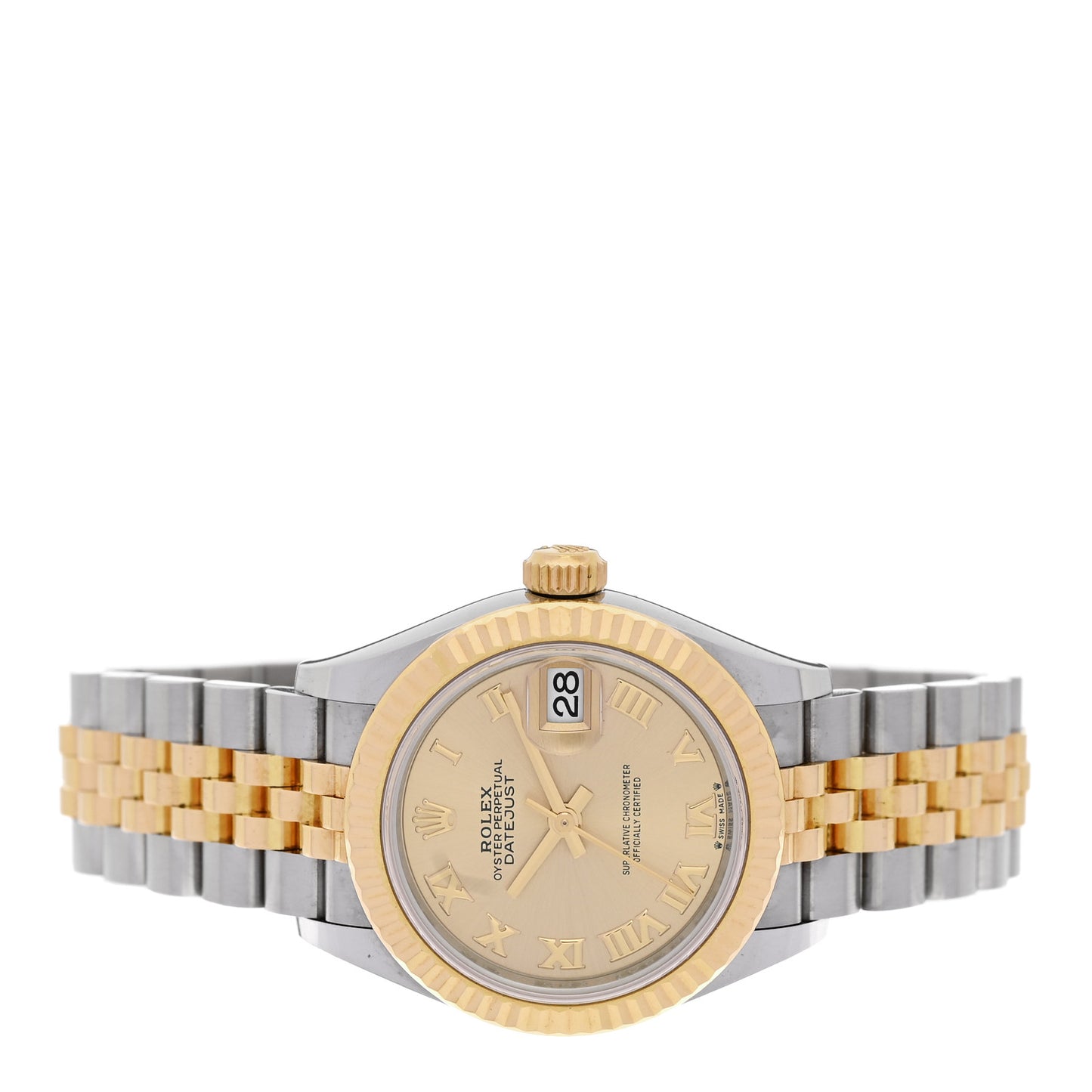 Stainless Steel 18K Yellow Gold 28mm Oyster Perpetual Datejust Watch Champagne Roman 279173